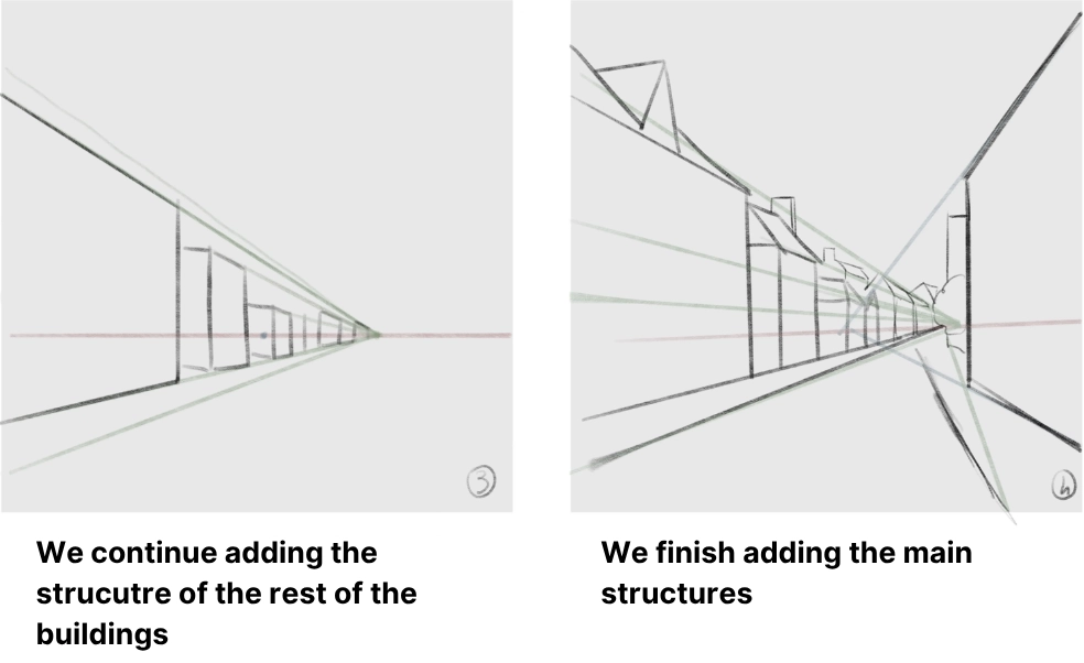 draw the buildings of an urban landscape