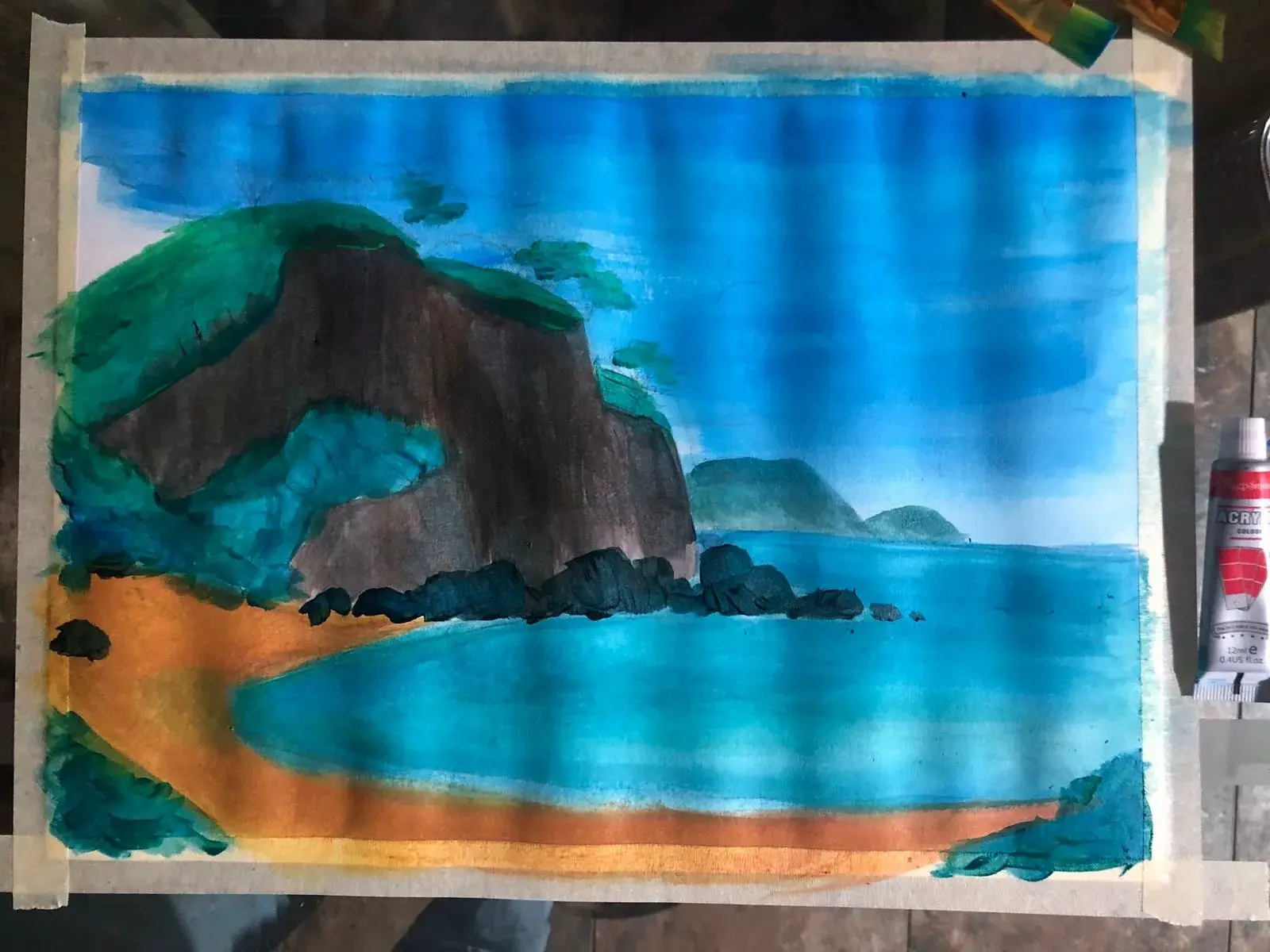 peindre la plage d’un paysage à l’acrylique