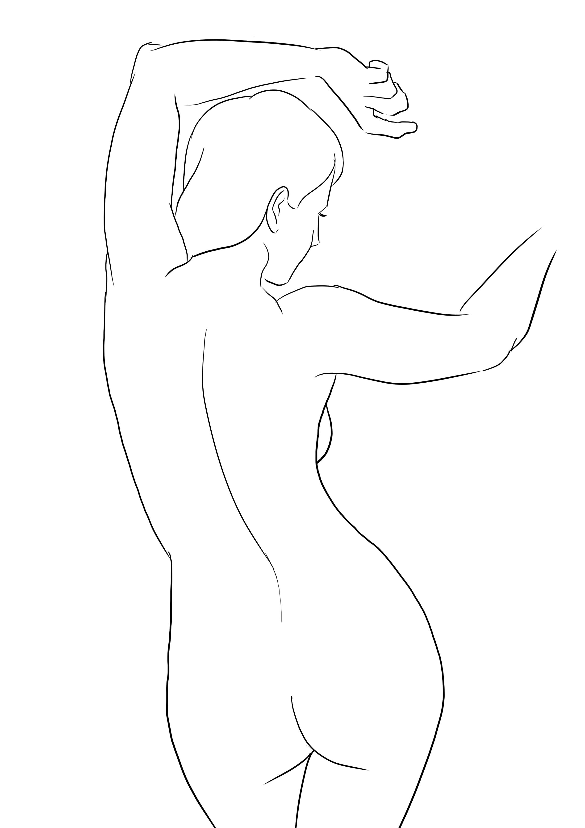 Dessiner les cuisses et la poitrine du personnage féminin de dos