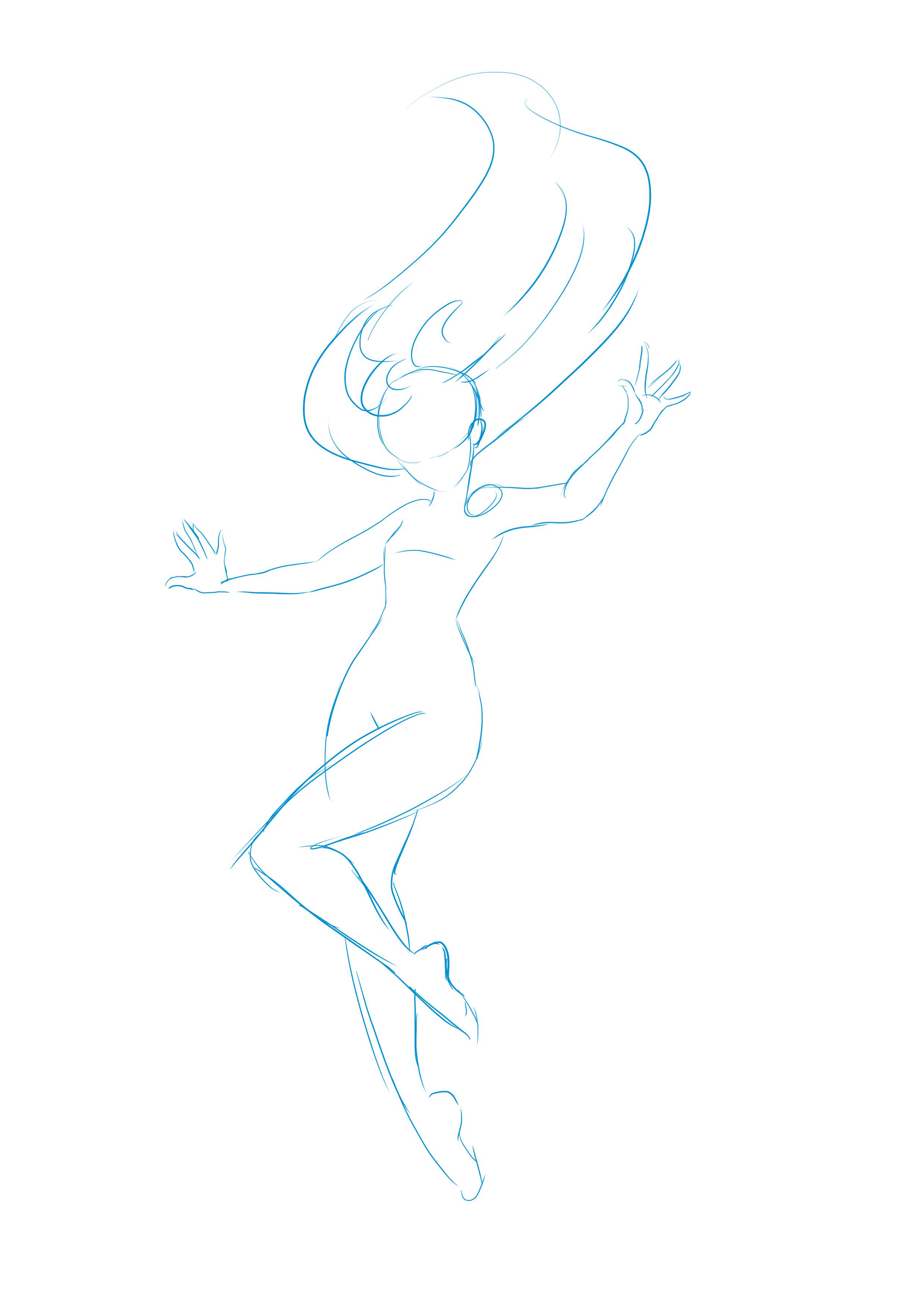 dibujar el boceto del cabello del personaje en movimiento