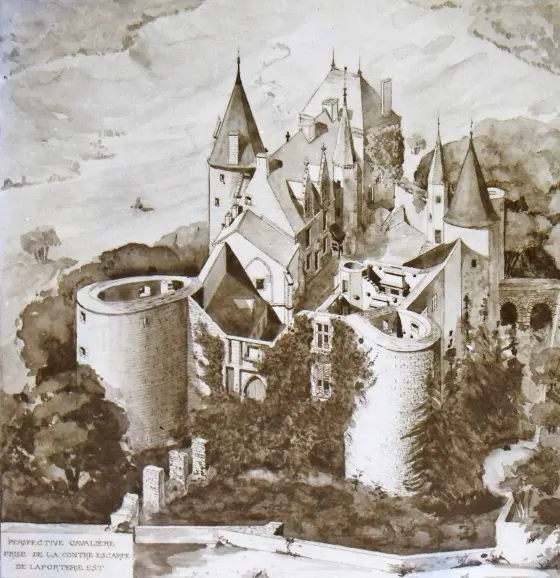 Perspective cavalière du château de Châteauneuf