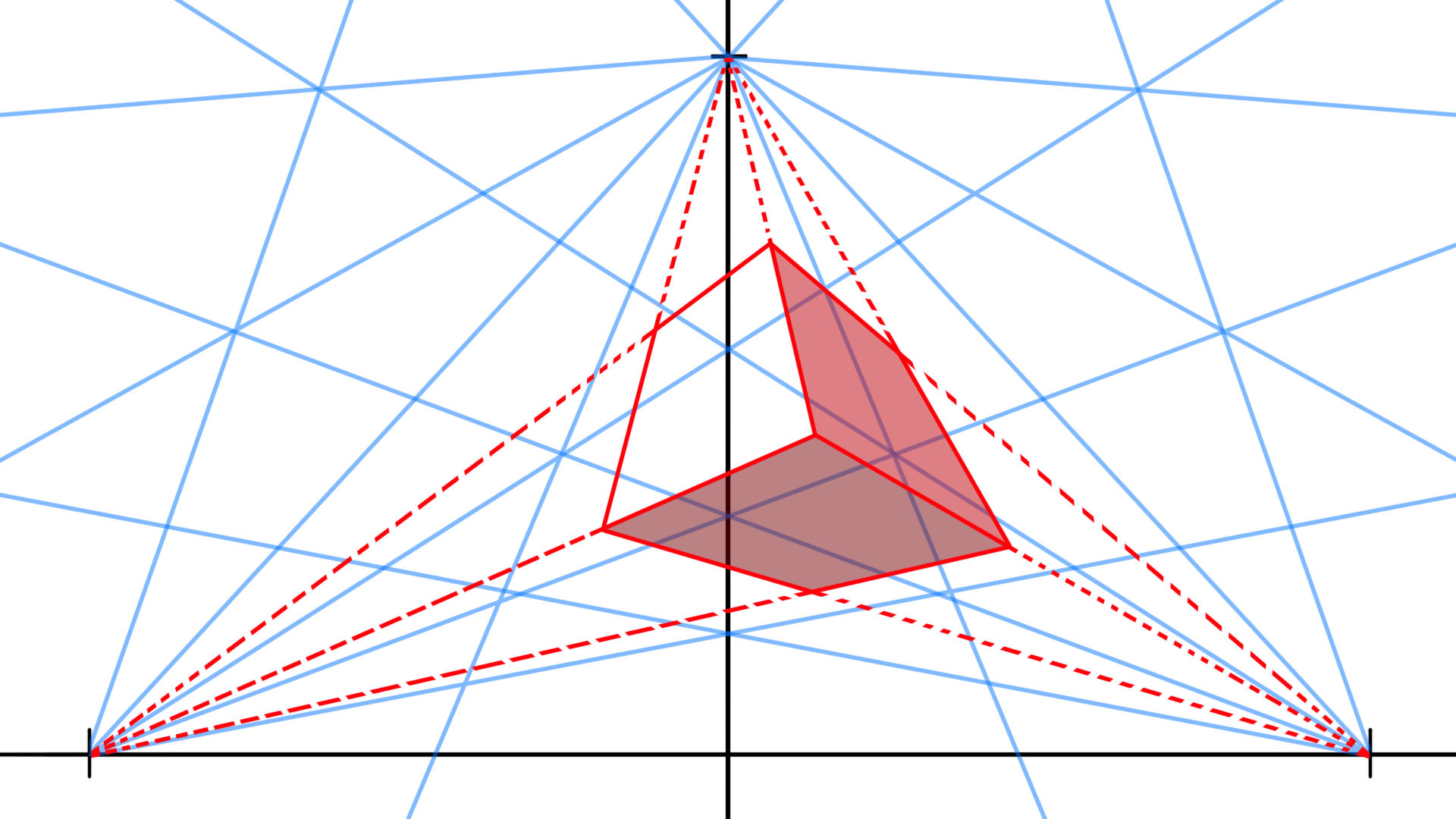dessin en perspective aérienne en contre-plongée à trois points de fuite