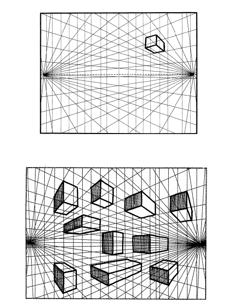dessiner les parallélépipèdes en perspective avec deux points de fuite