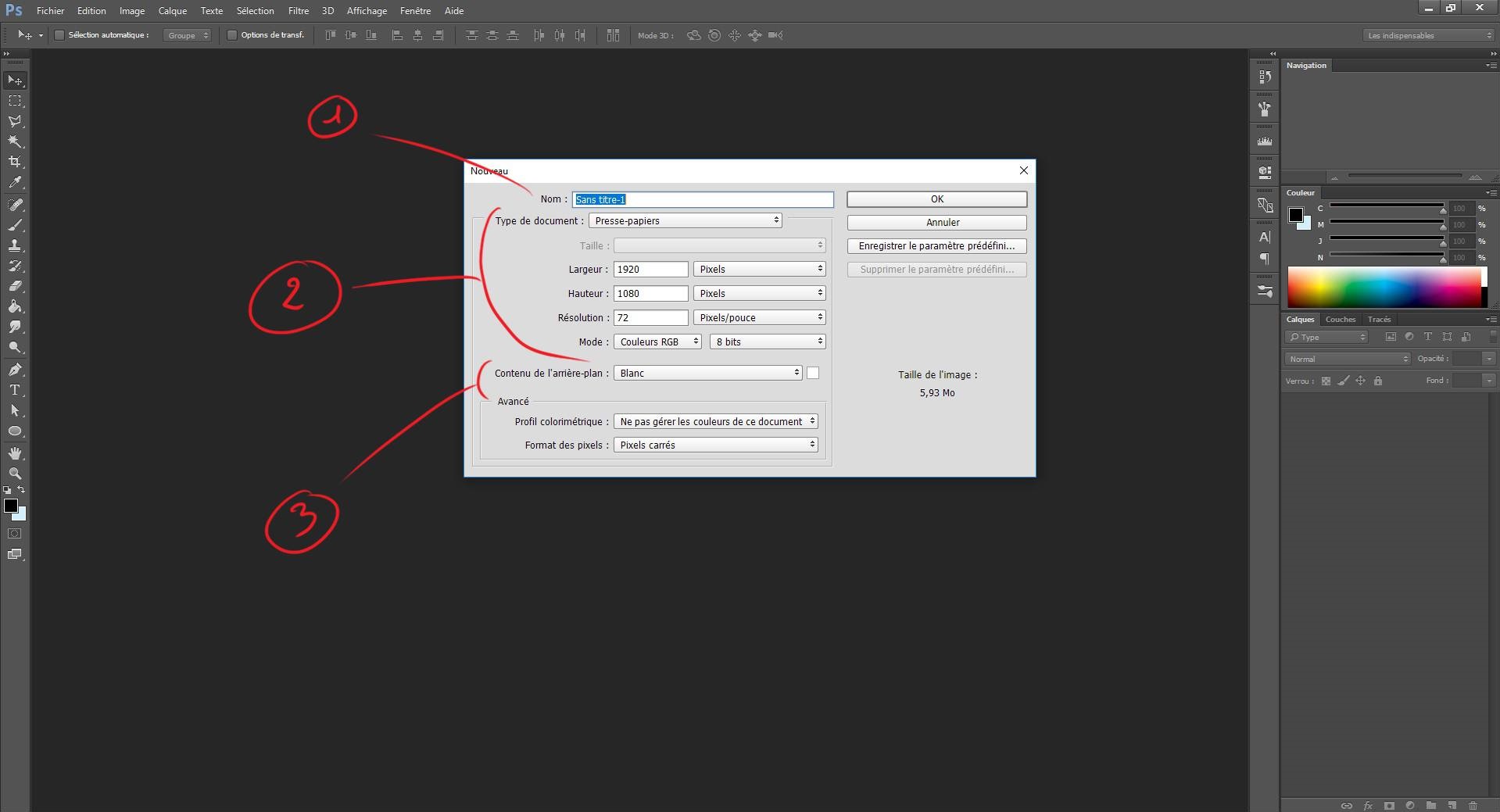 Créer un document pour dessiner sur Photoshop 2