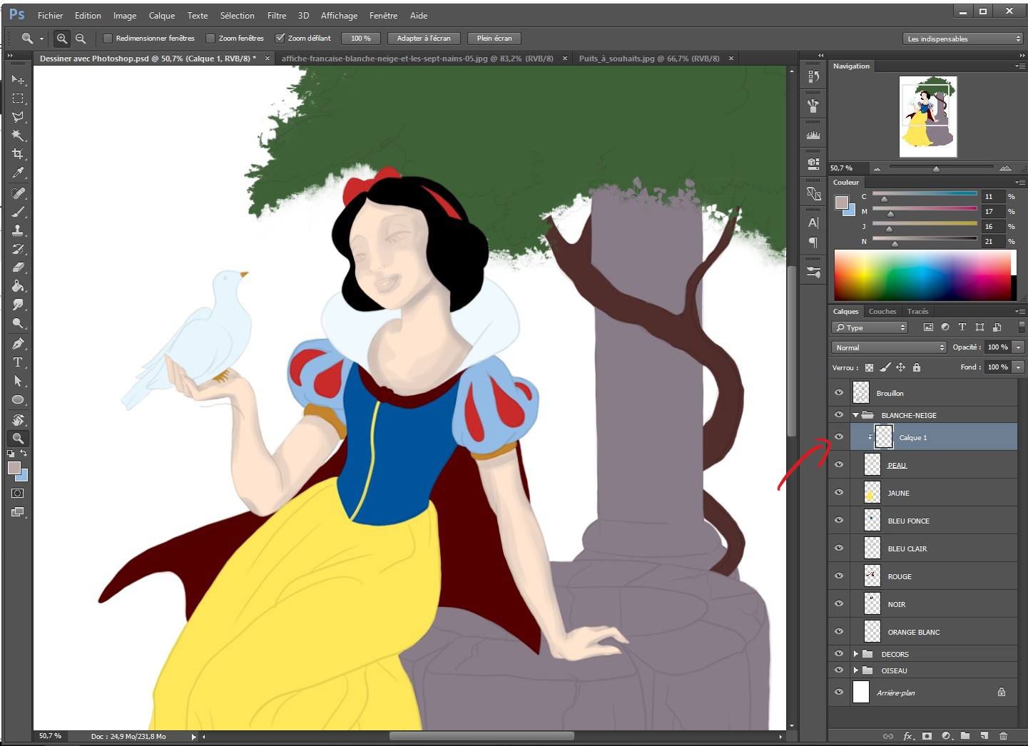 Appliquer les ombres et lumières à la peau sur le dessin 1