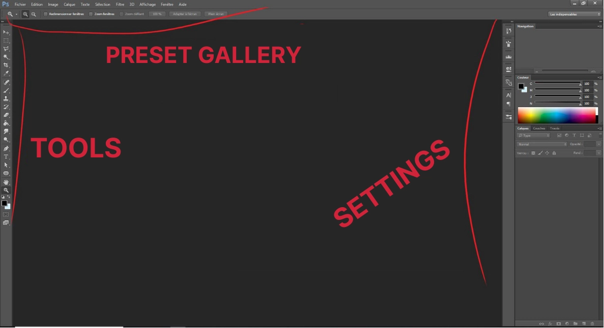 Presentation of the Photoshop interface