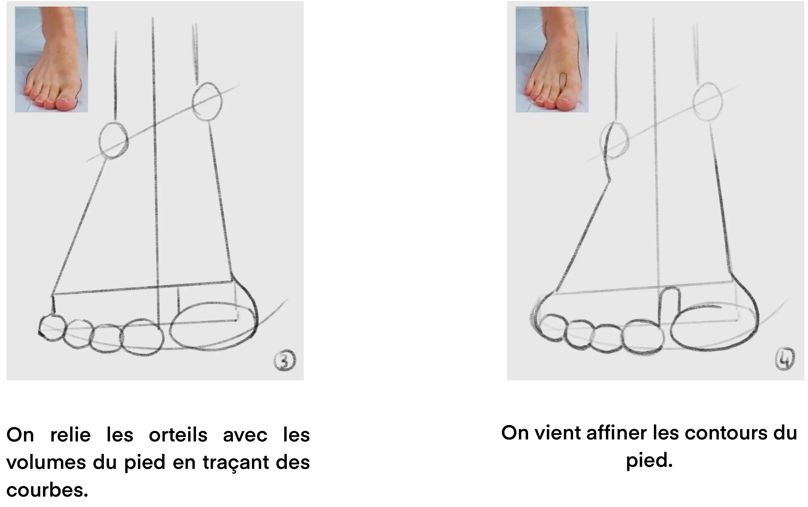 dessiner les orteils d'un pied de face