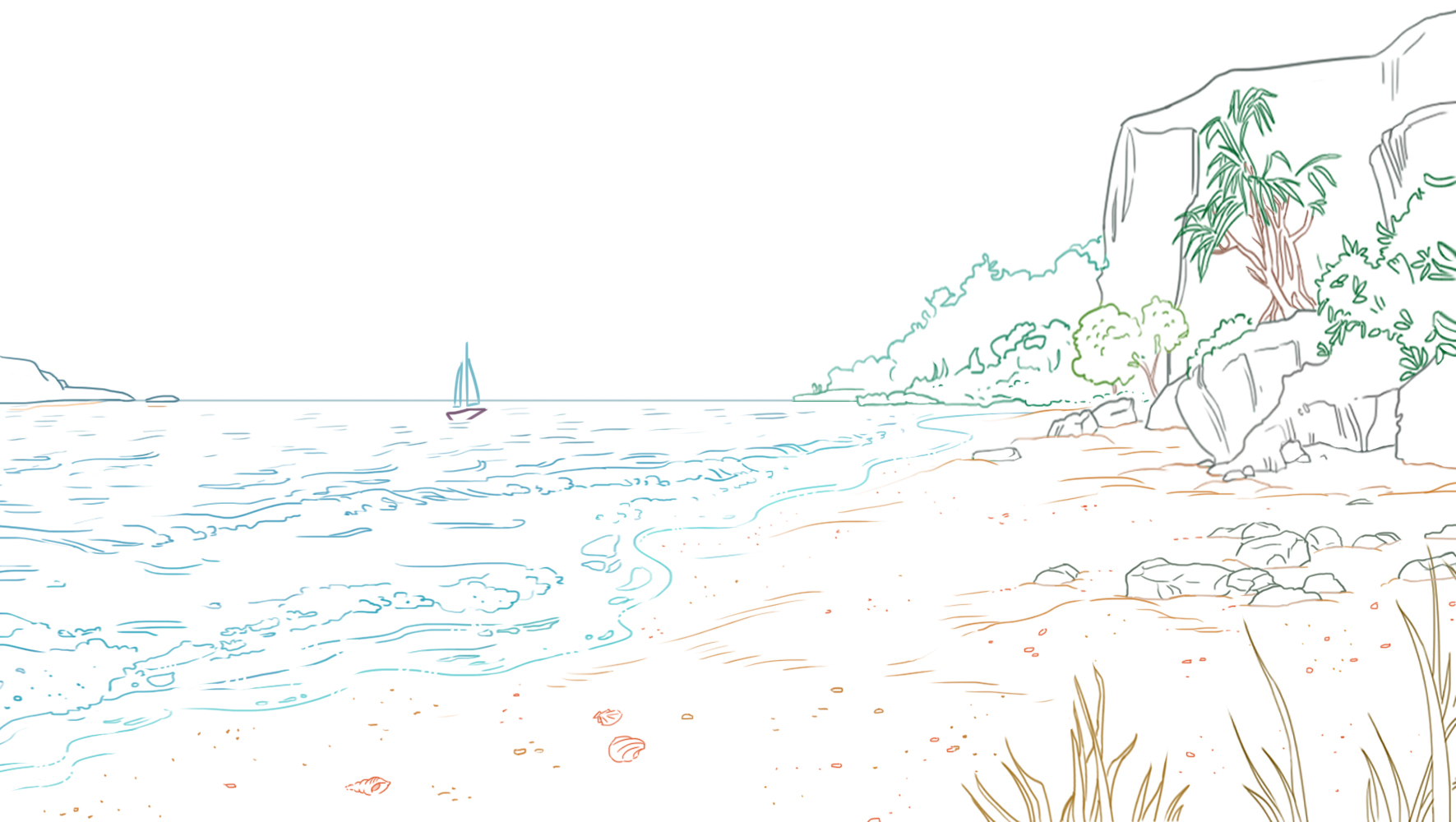 dessin du voilier près de la plage