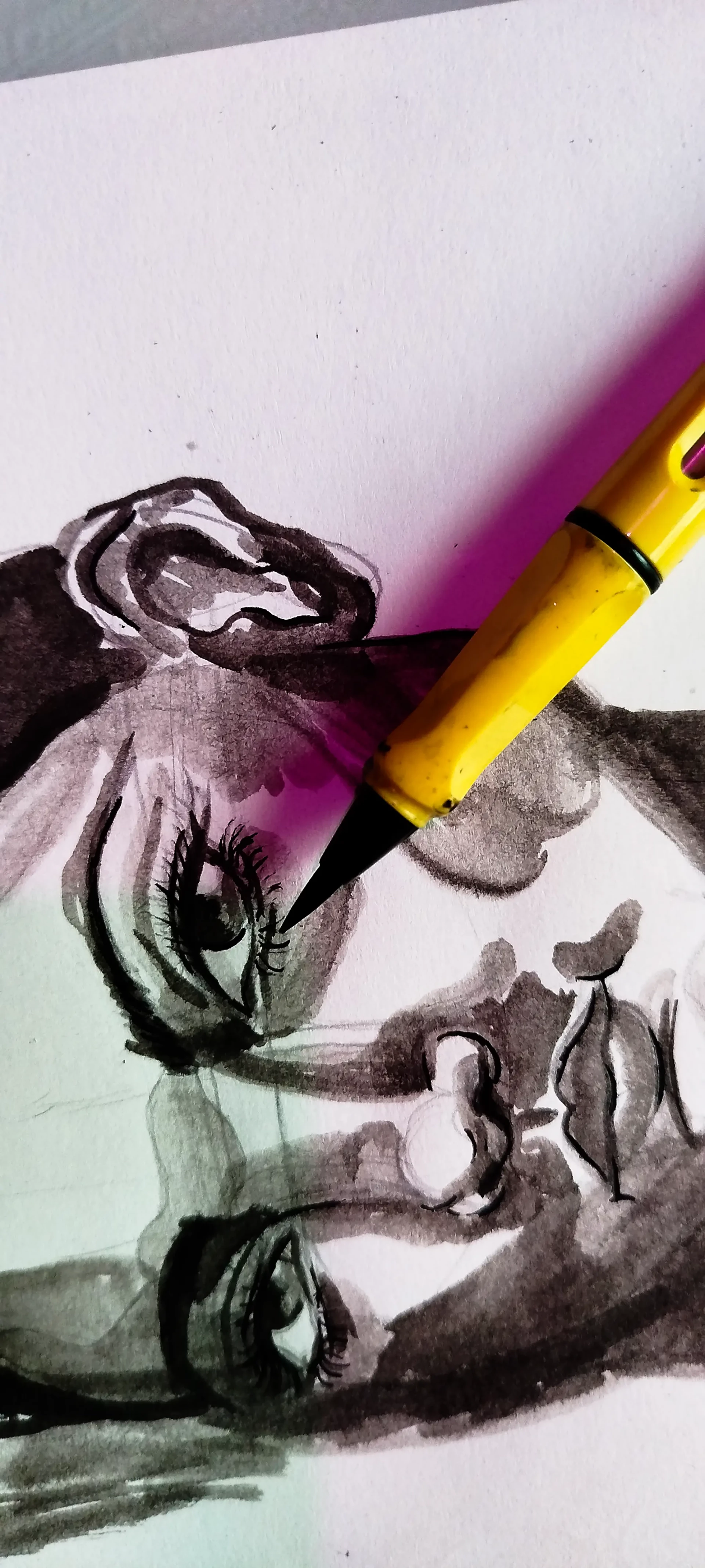 dessiner les ombres d'un portrait à l’encre de chine