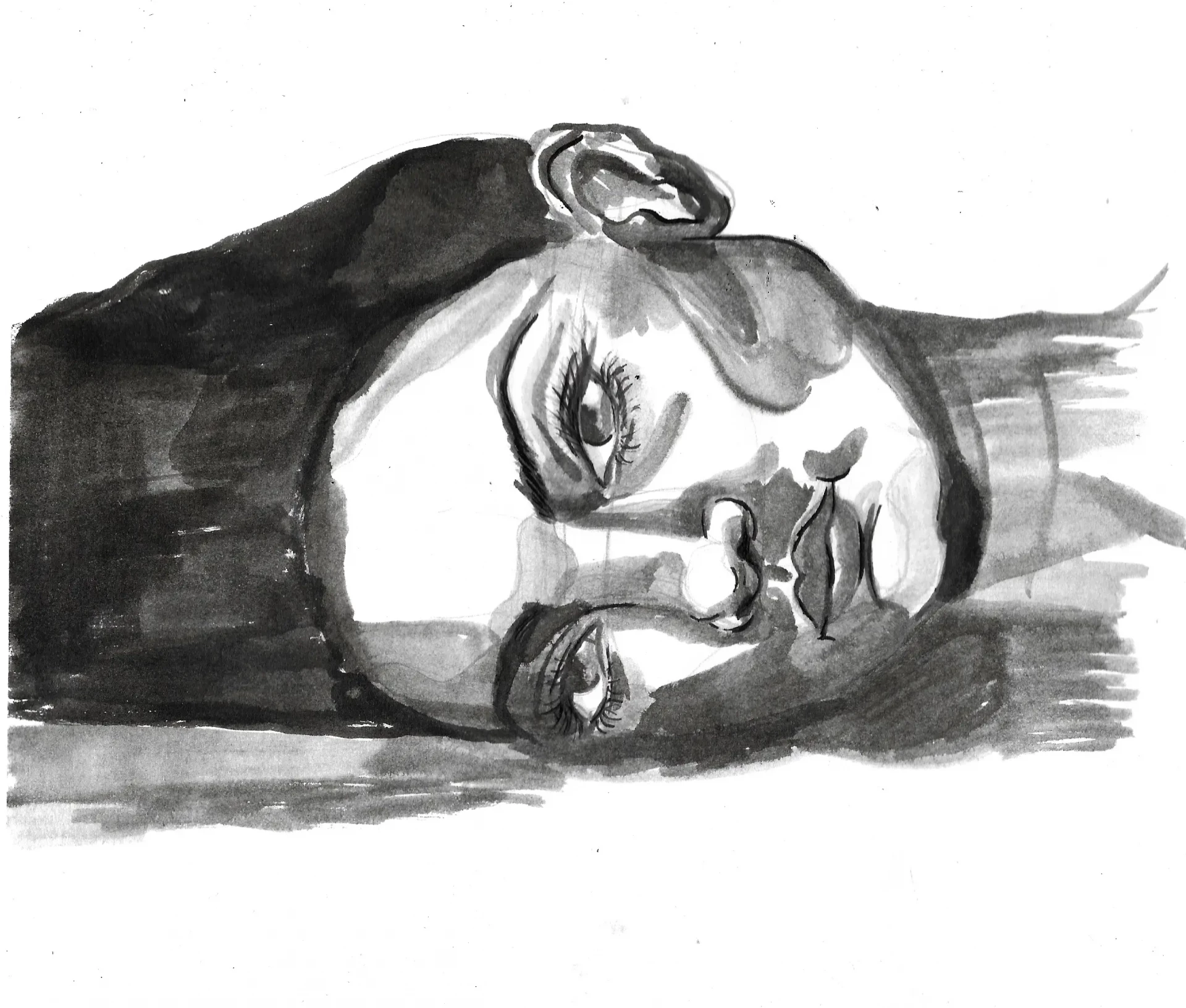 dessin d’un portrait à l’encre de chine