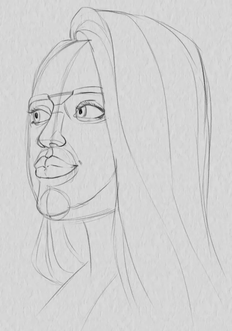 dessiner les mèches du portrait d’une femme