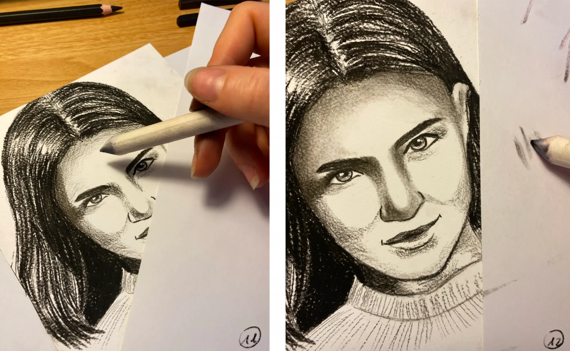 estomper un portrait de femme dessiné au fusain