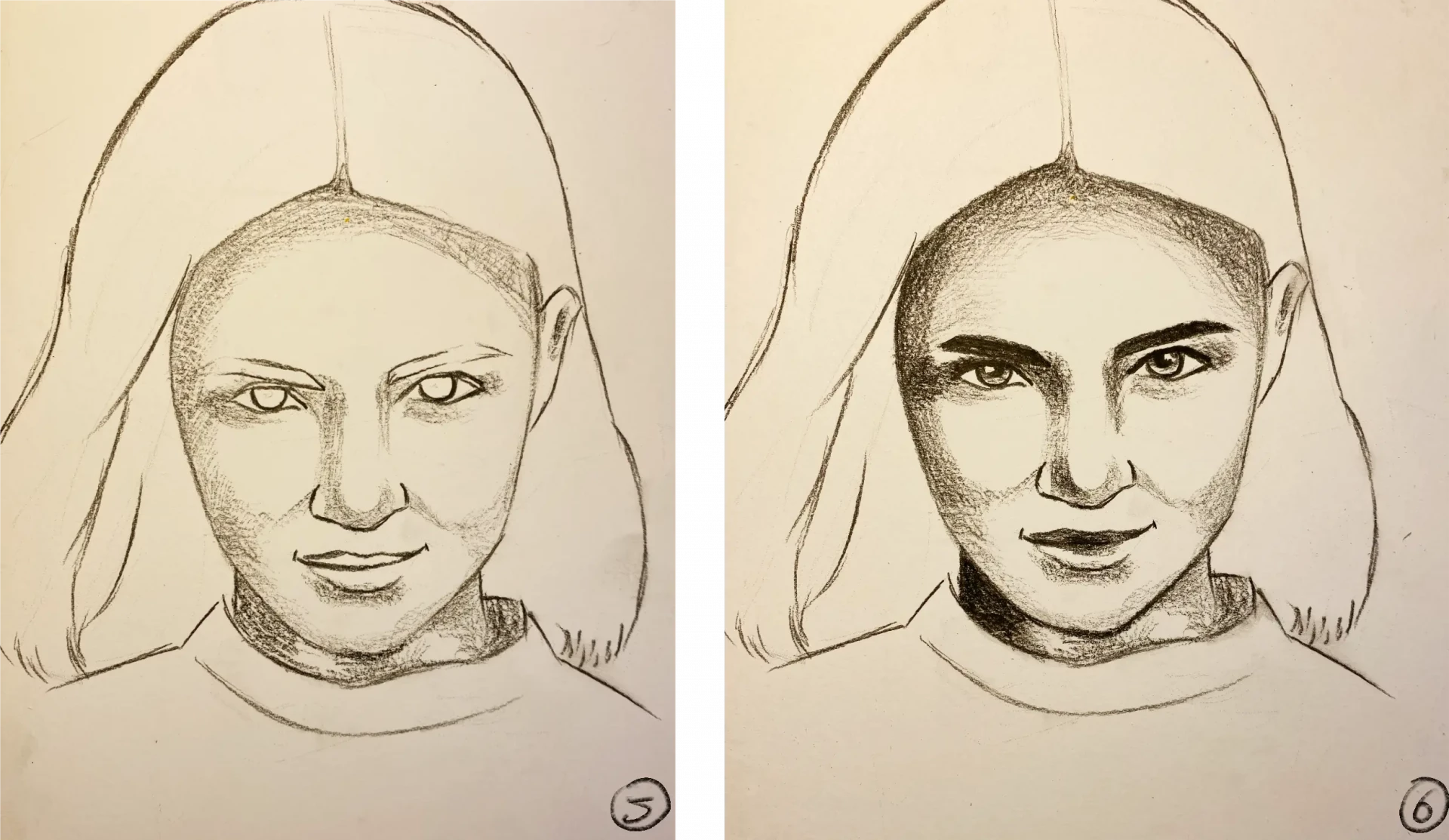 dessiner les yeux d’un portrait de femme au fusain