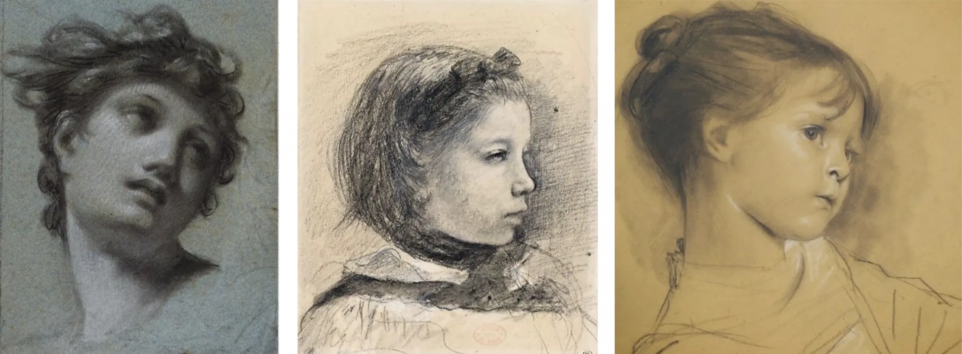 exemples de portraits féminins dessinés au fusain