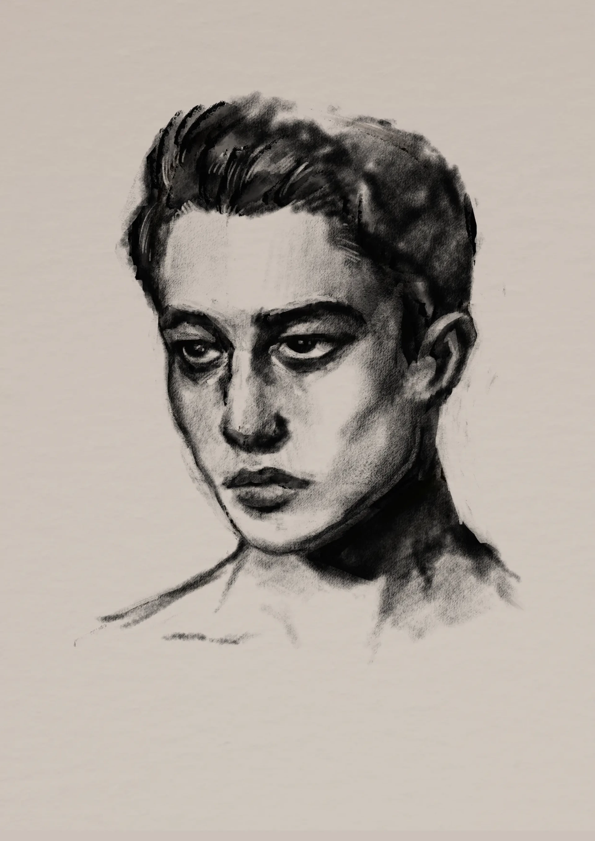 dessin d’un portrait d’homme au fusain