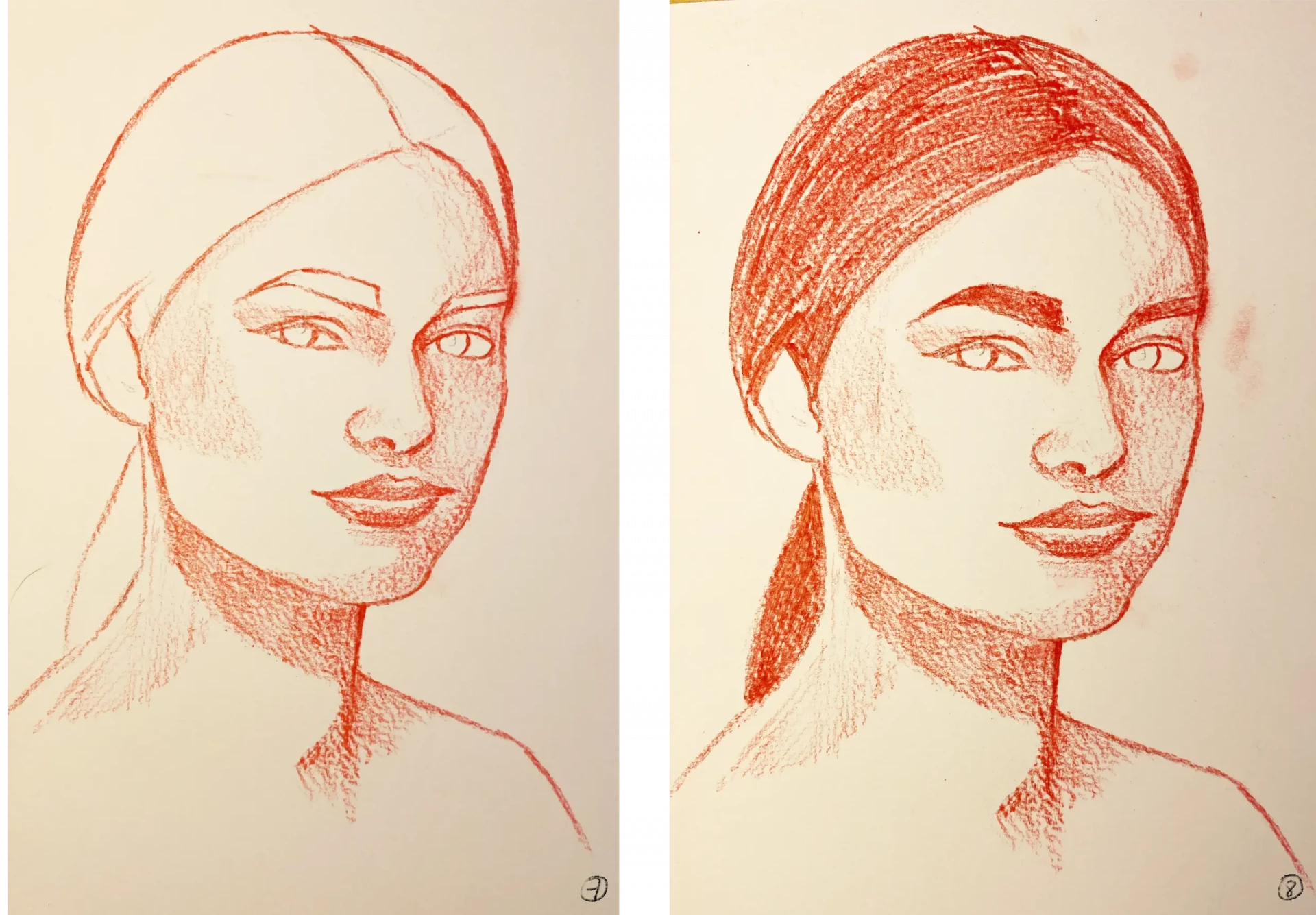 dessiner les cheveux d’un portrait à la sanguine