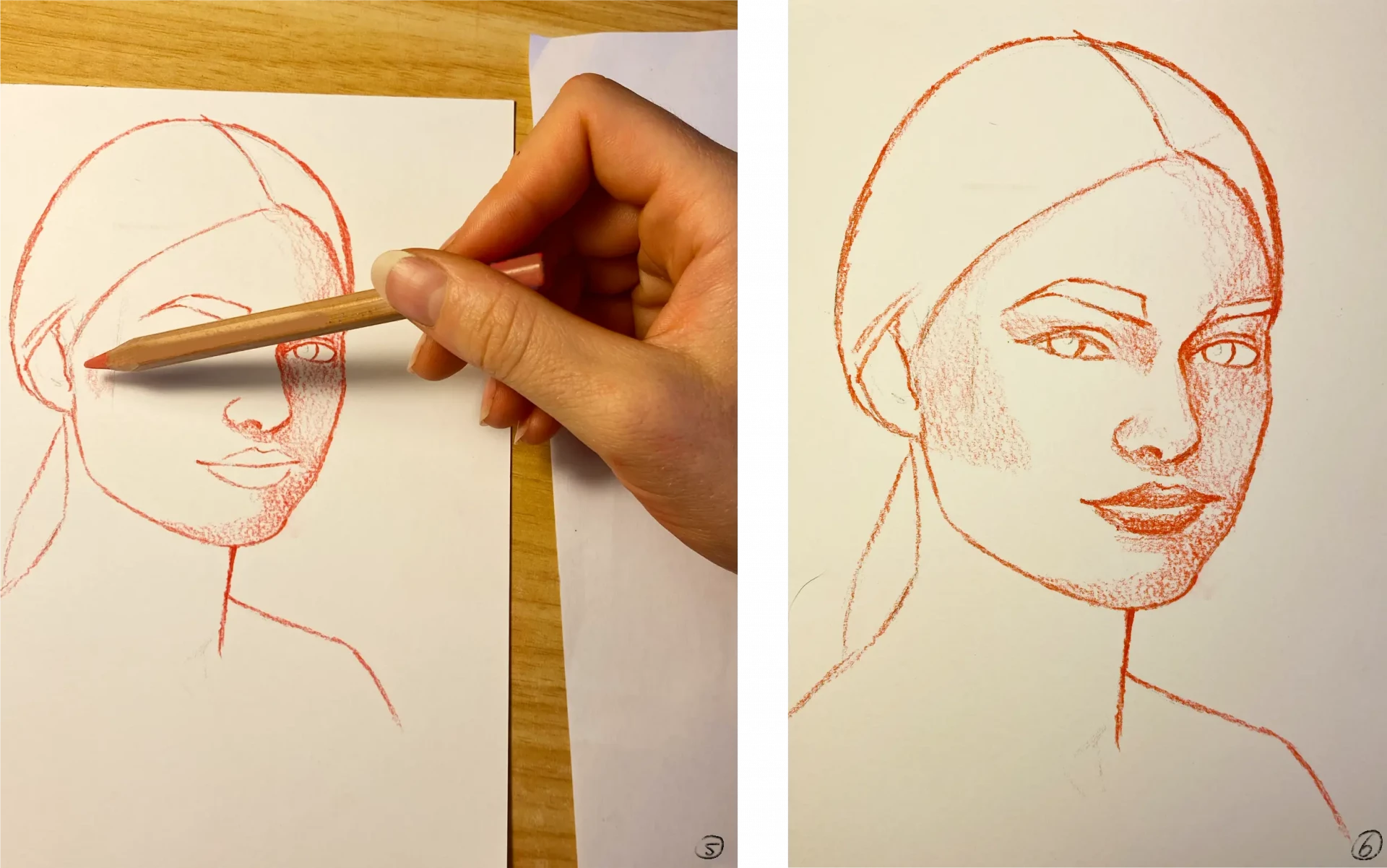 dessiner les ombres d’un portrait à la sanguine