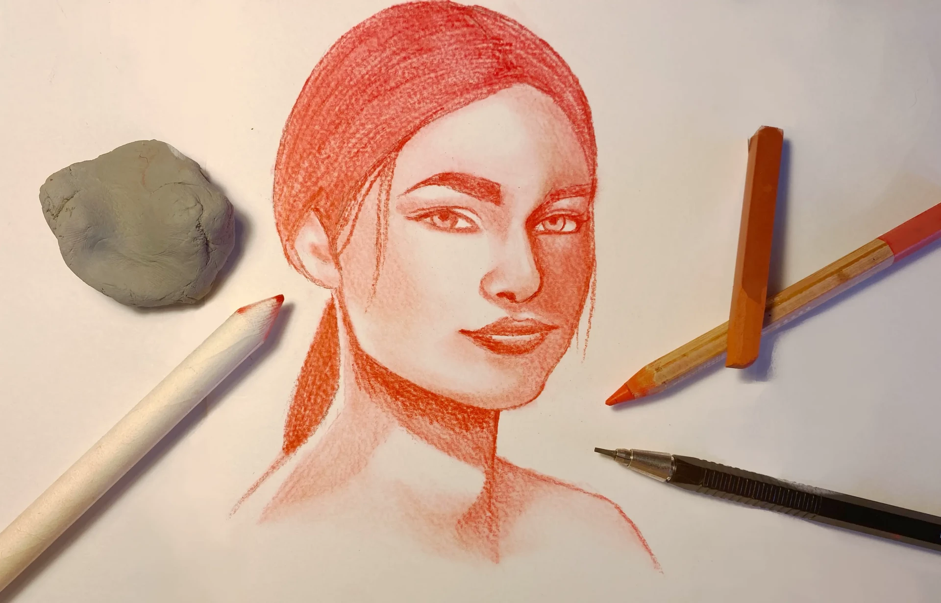 dessin d’un portrait de femme à la sanguine