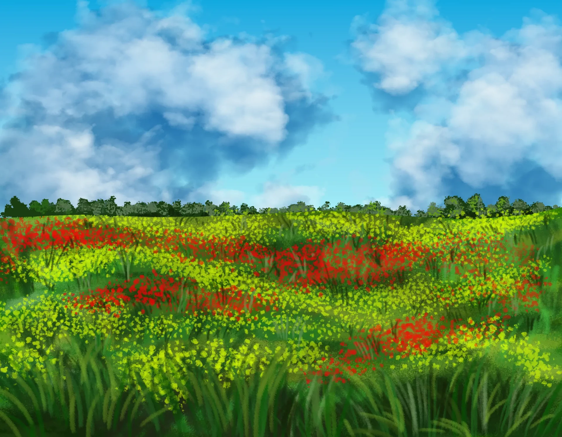 dessiner les brins d’herbe d’une prairie