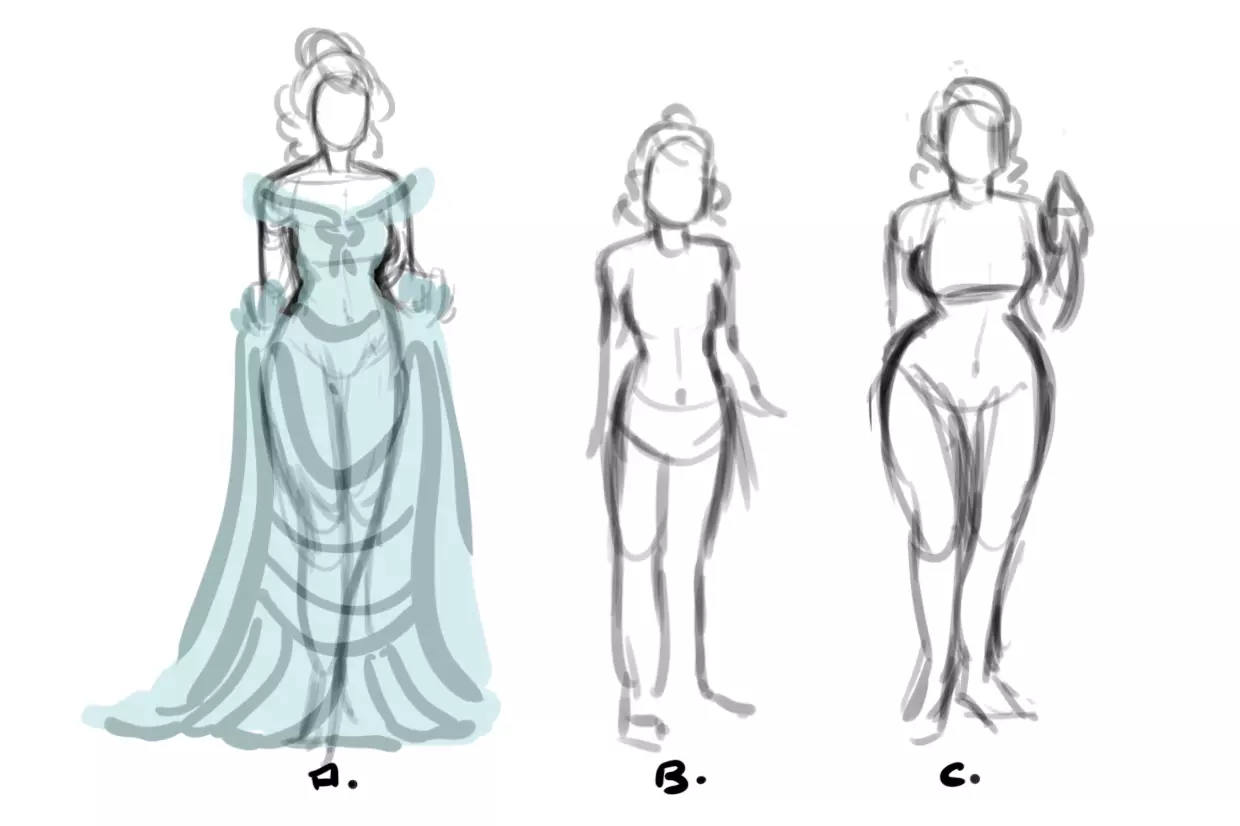 croquis de la silhouette d’une princesse