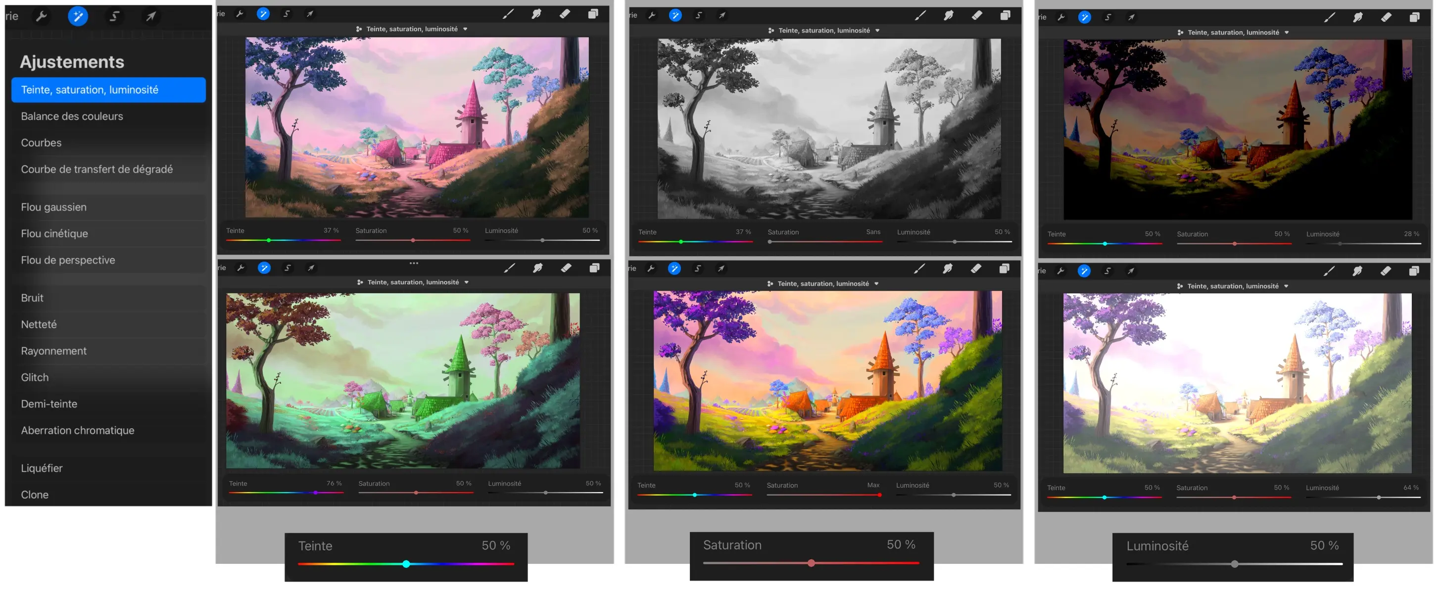 la luminosité d’un dessin avec procreate