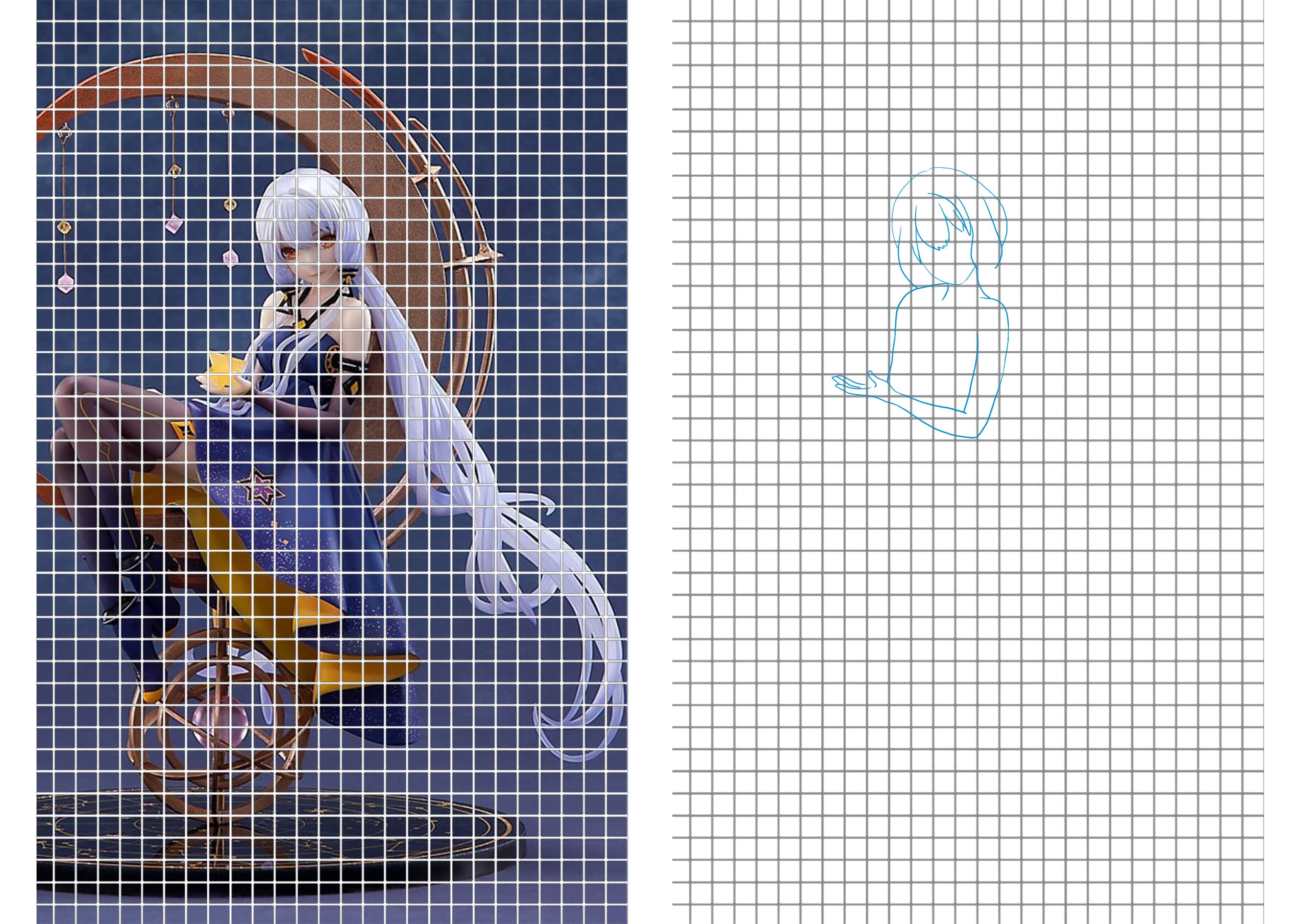 dessiner les épaules et les bras du personnage avec la technique du quadrillage