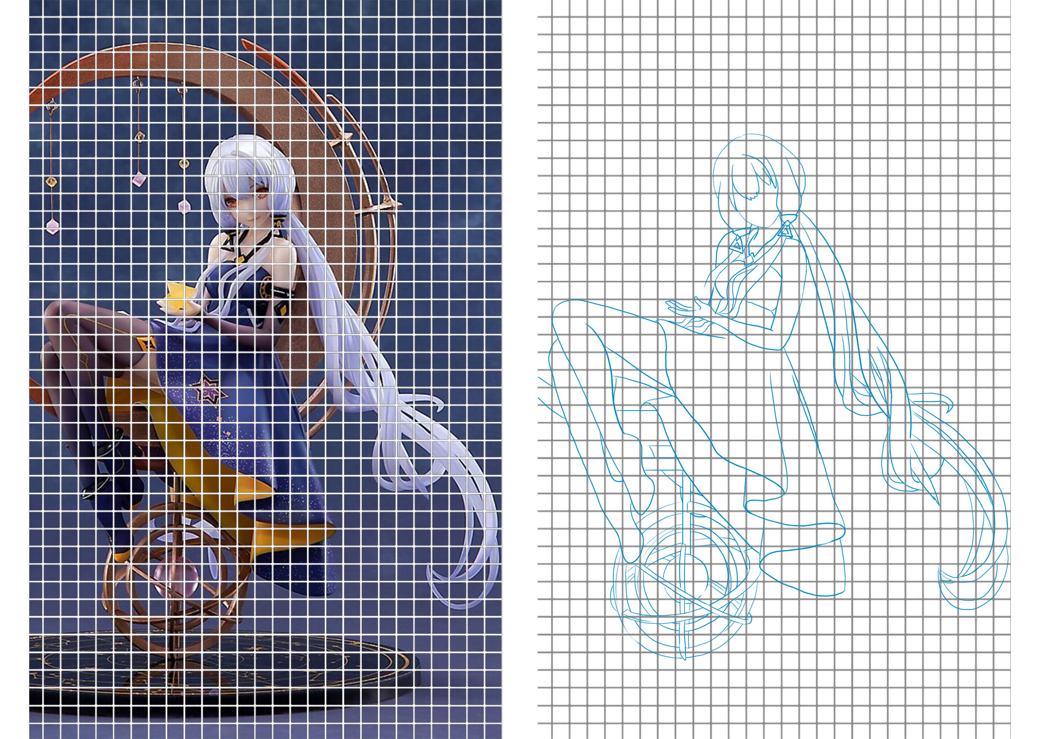 dessiner les détails du dessin avec la technique du quadrillage 1