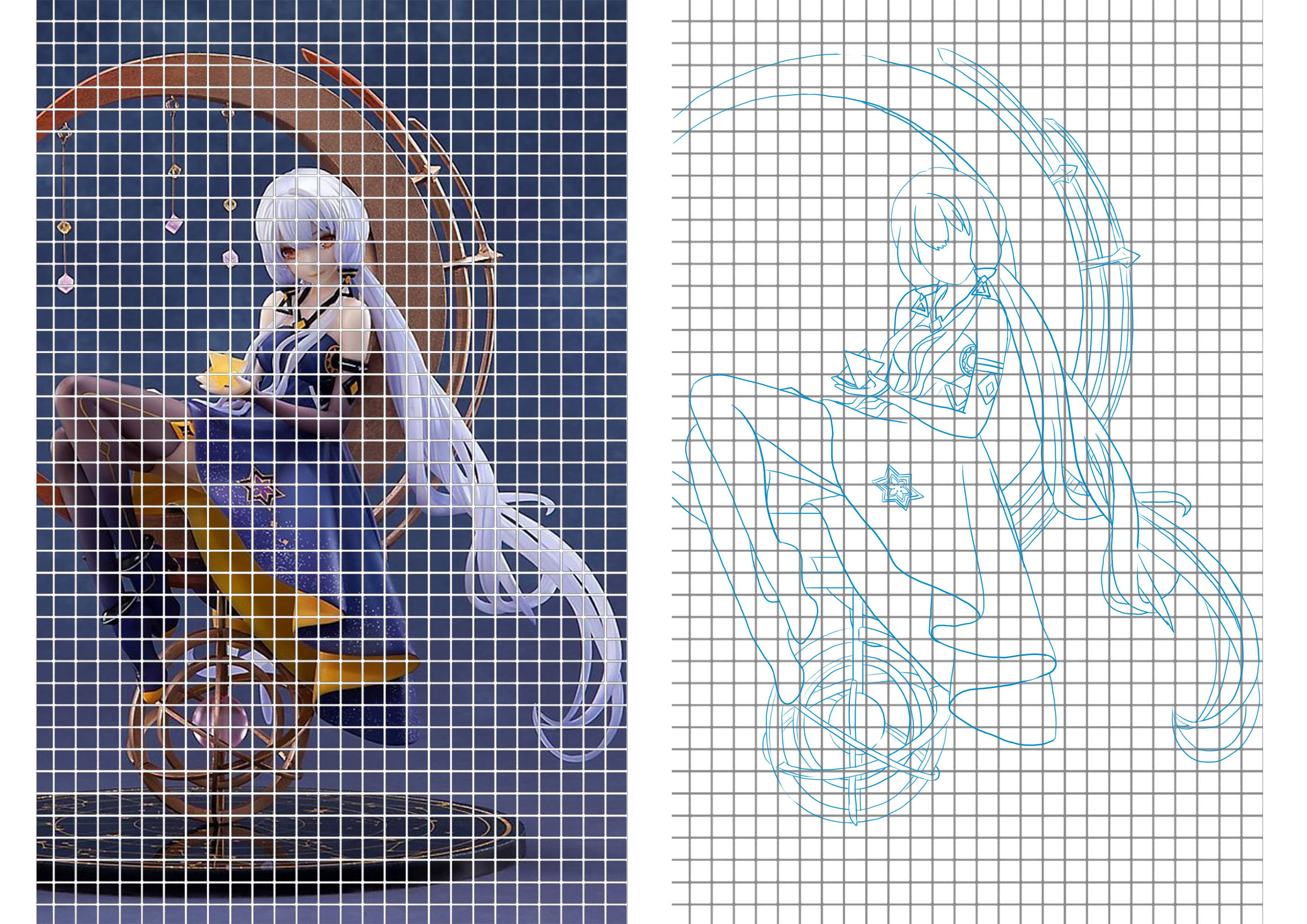 dessiner les détails du dessin avec la technique du quadrillage 3