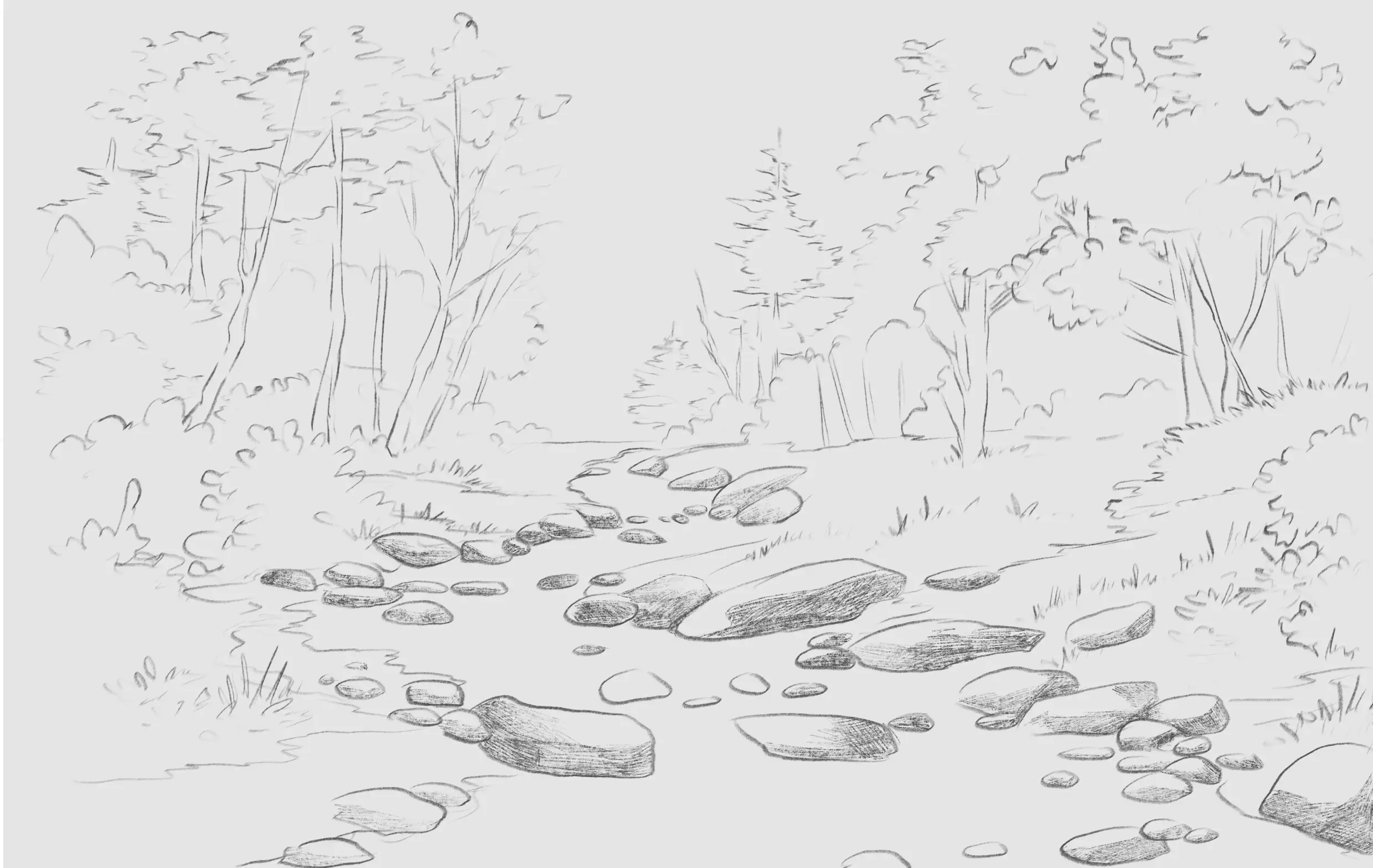 dessiner les nuances de gris d’une rivière