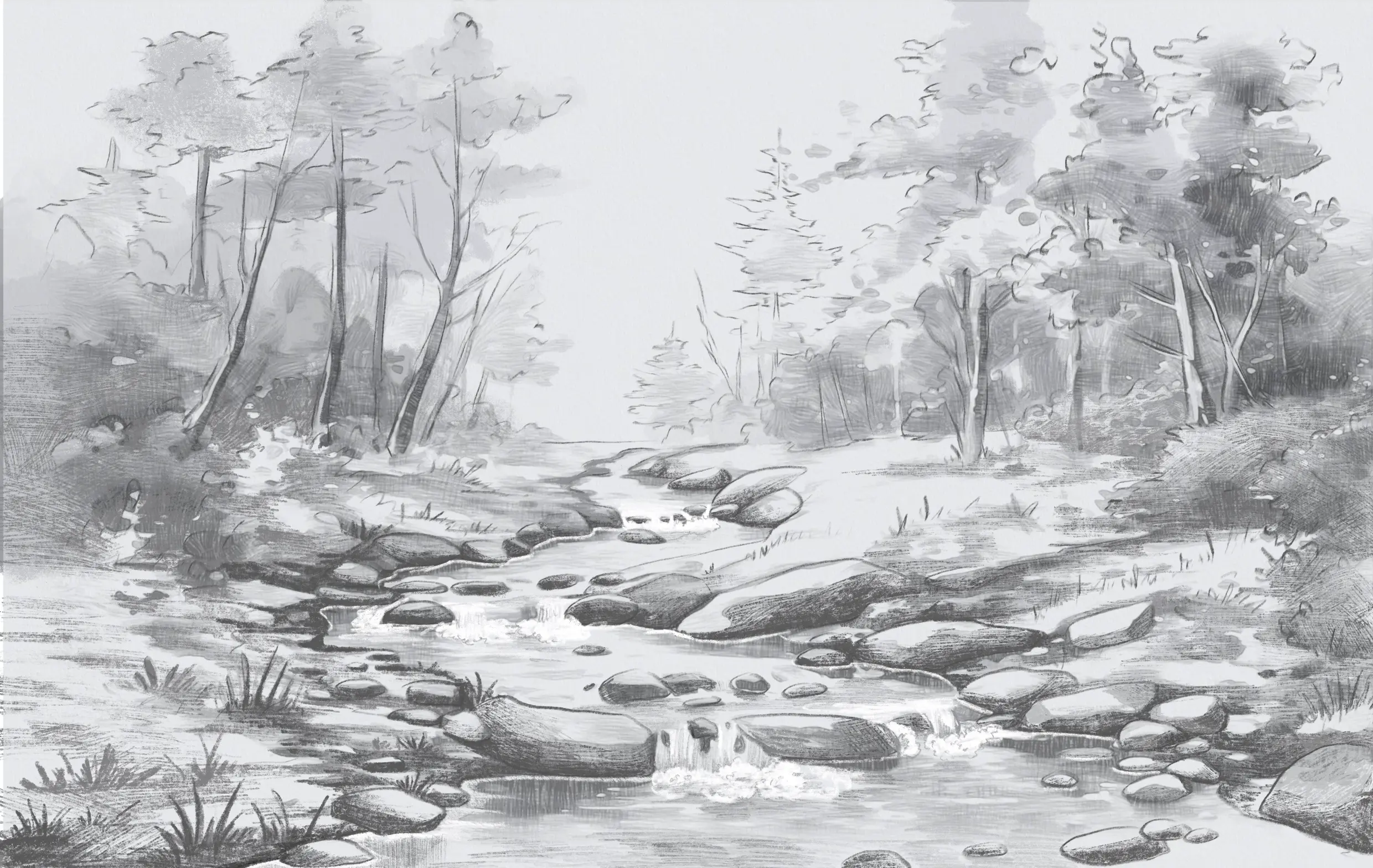 dessiner une rivière en noir et blanc