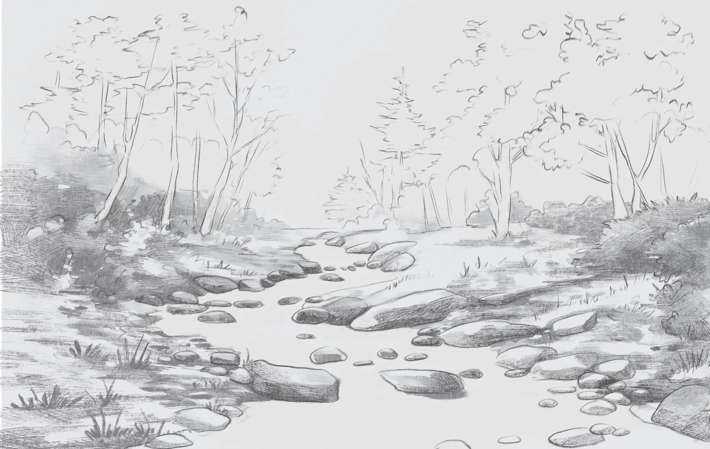 dessiner la végétation aux abords d’une rivière