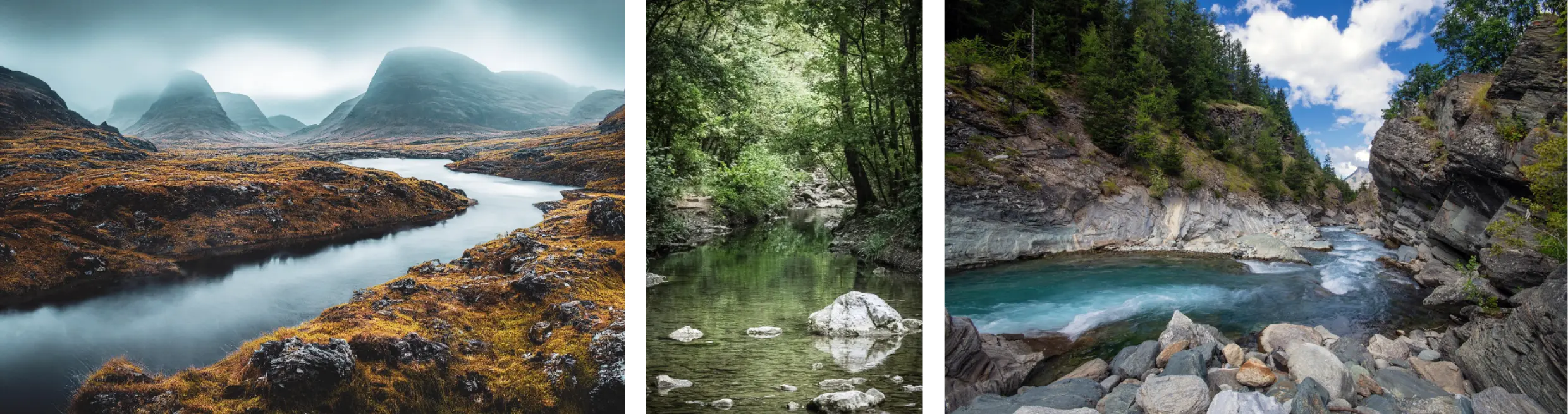 images montrant différents cours d’eau