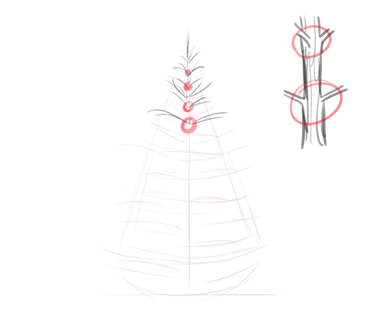 dessiner le croquis des branches du sapin 2