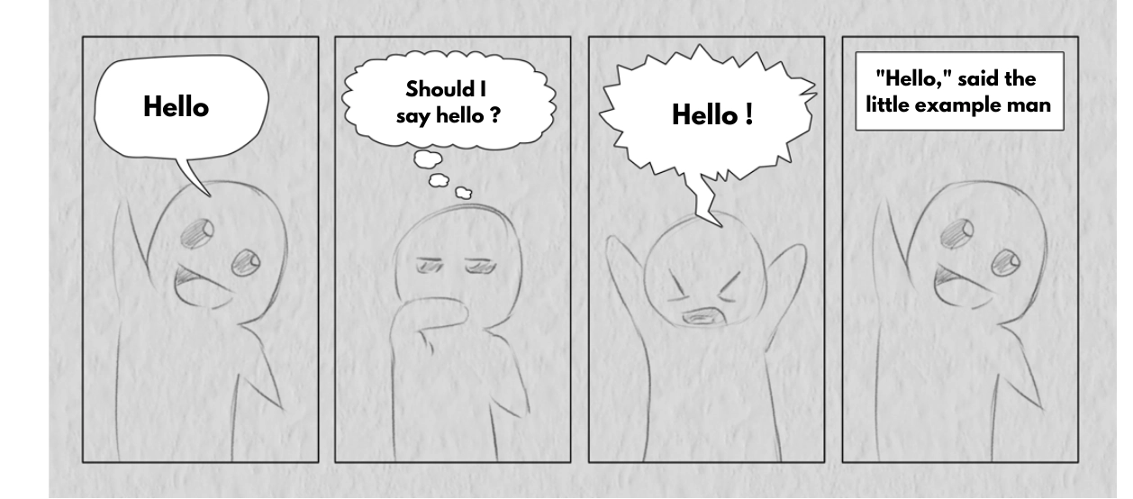 drawing of the speech bubbles on a comic book page