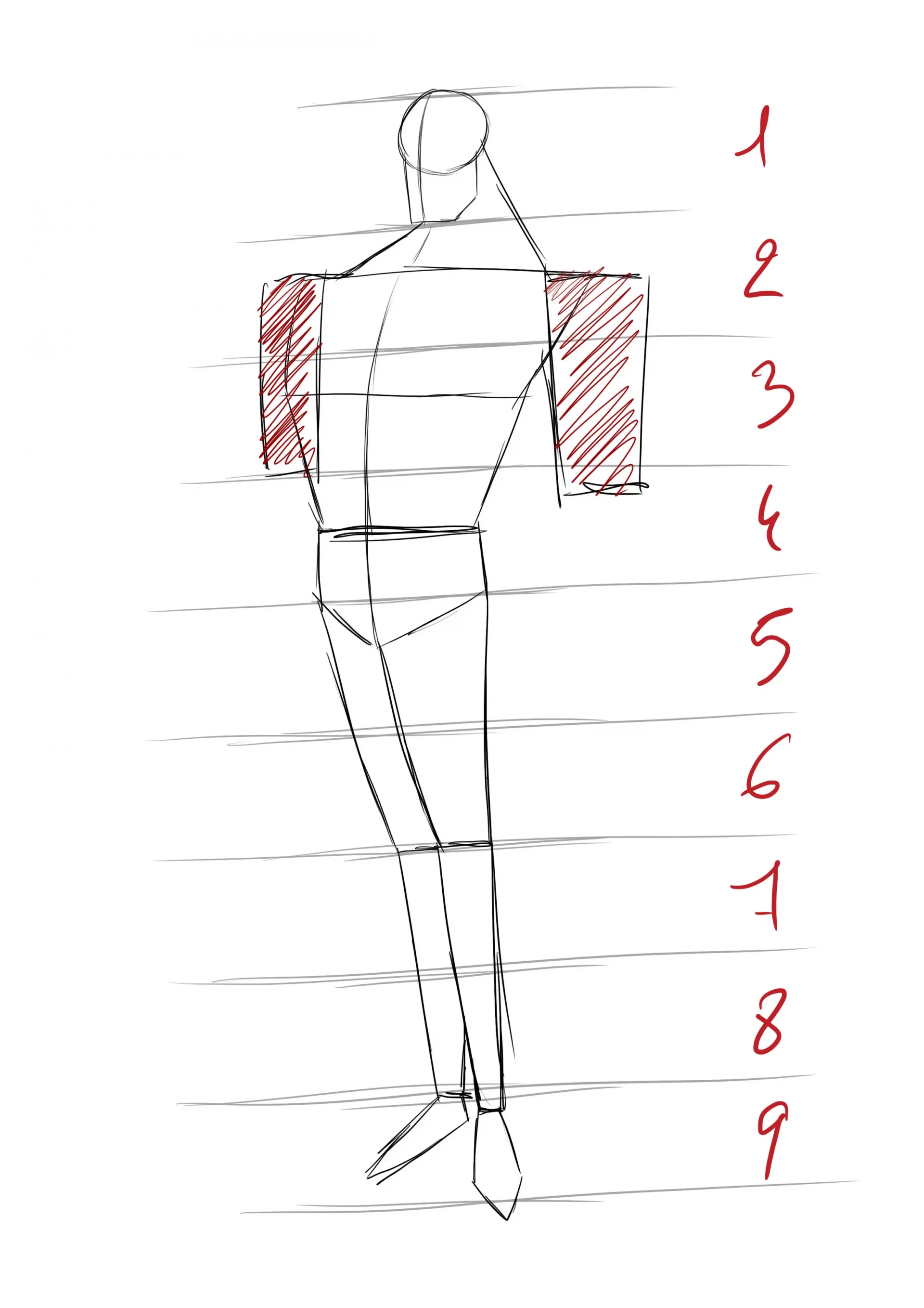 die Basis der Zeichnung mit den Armen von Superman