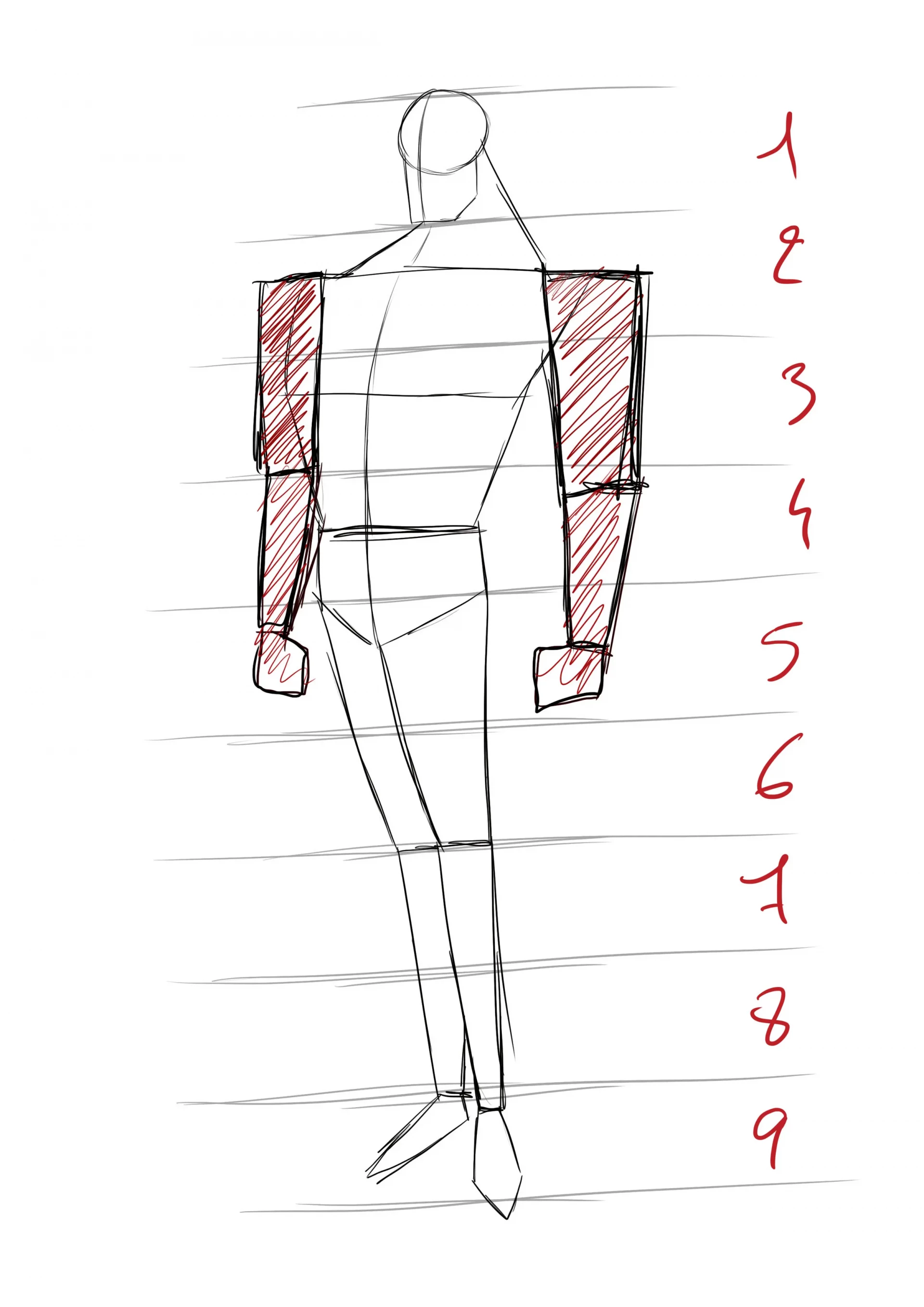 die Grundlage der Zeichnung mit den Händen von Superman