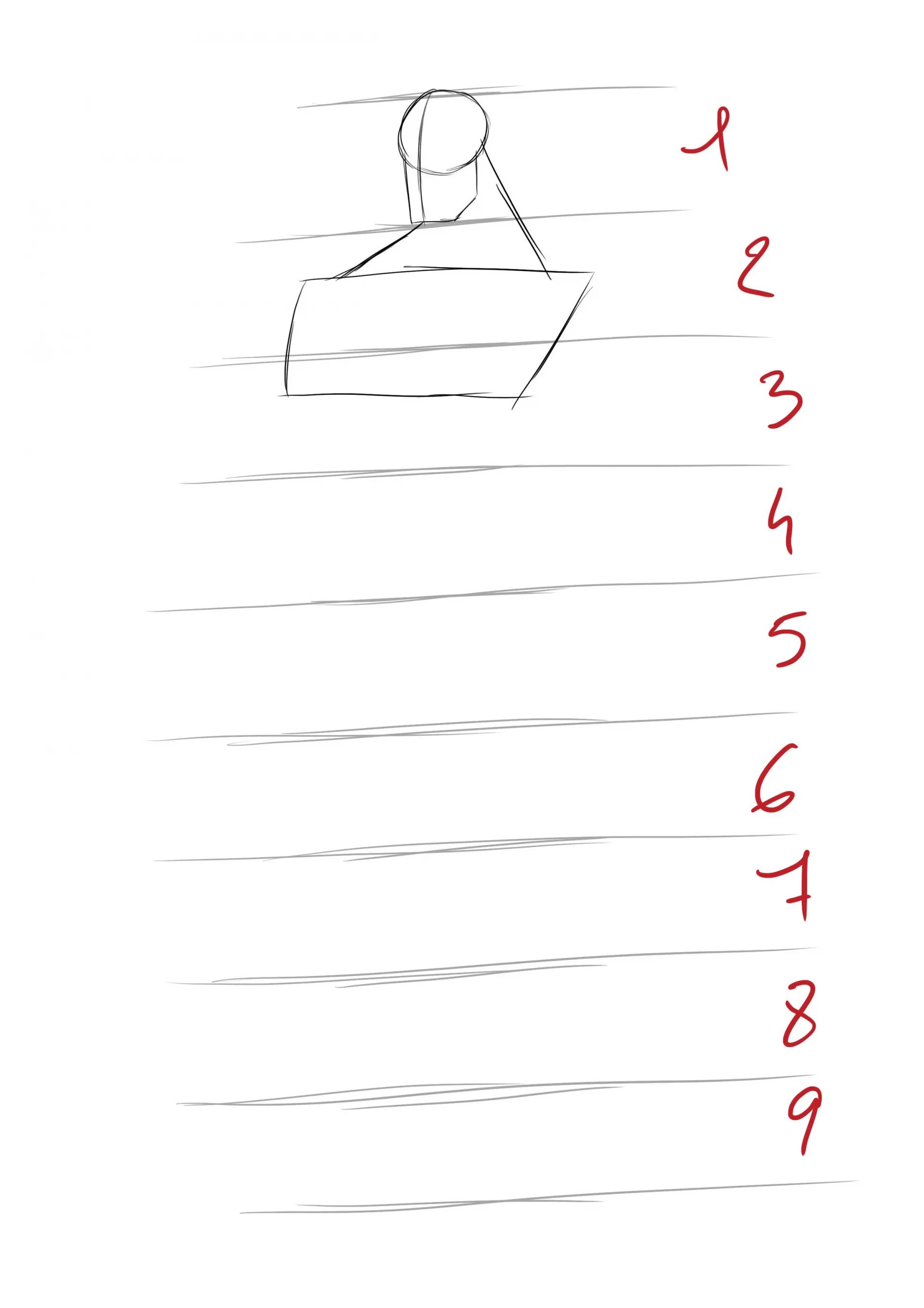 die Grundlage der Zeichnung mit dem Kopf von Superman