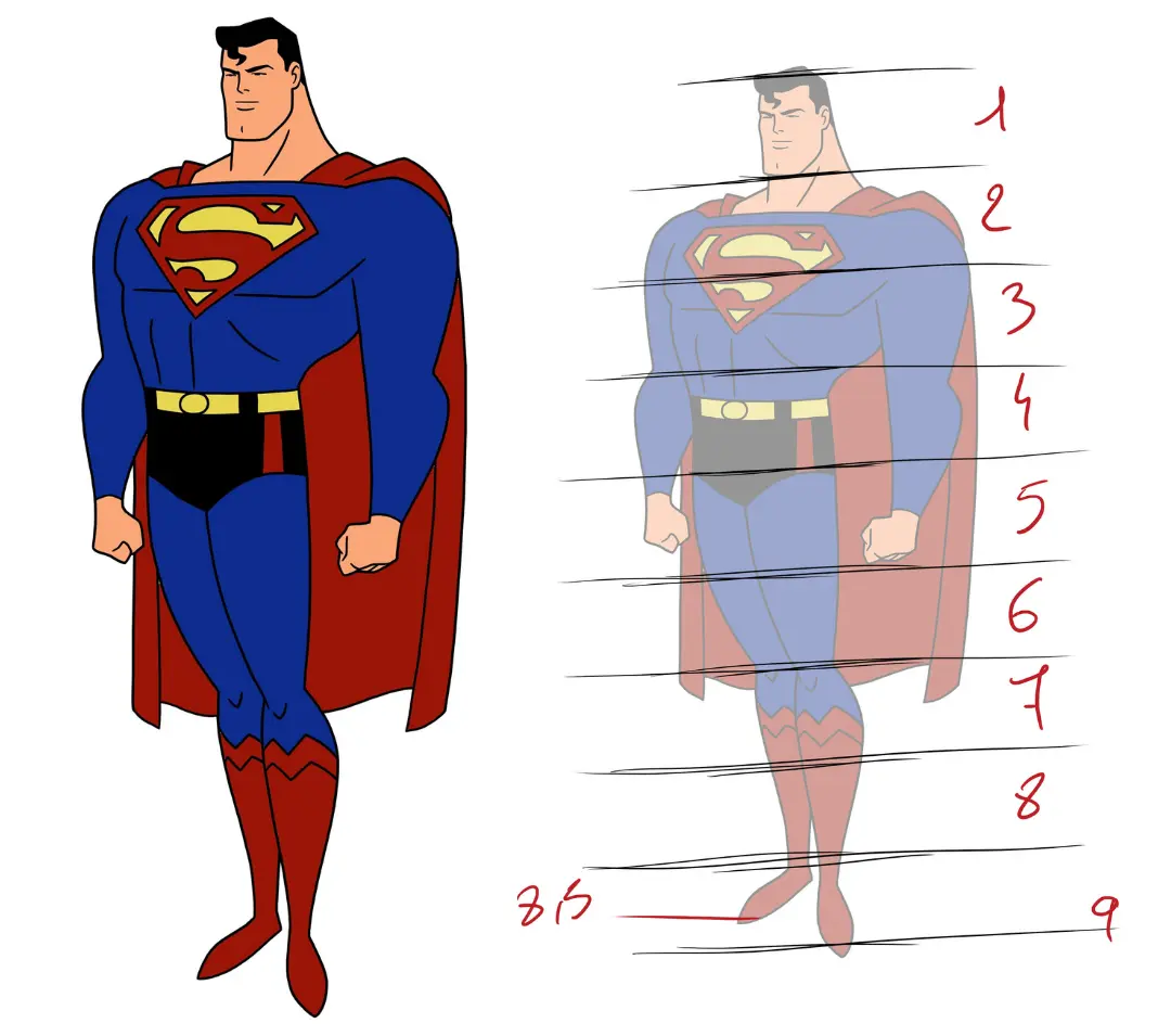 eine fertige Zeichnung des Helden Superman