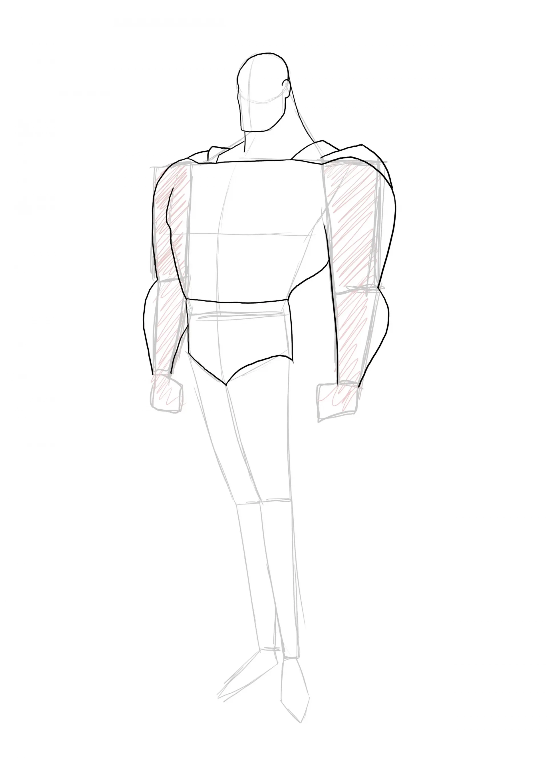 zeichne den Abschluss des Oberkörpers von Superman