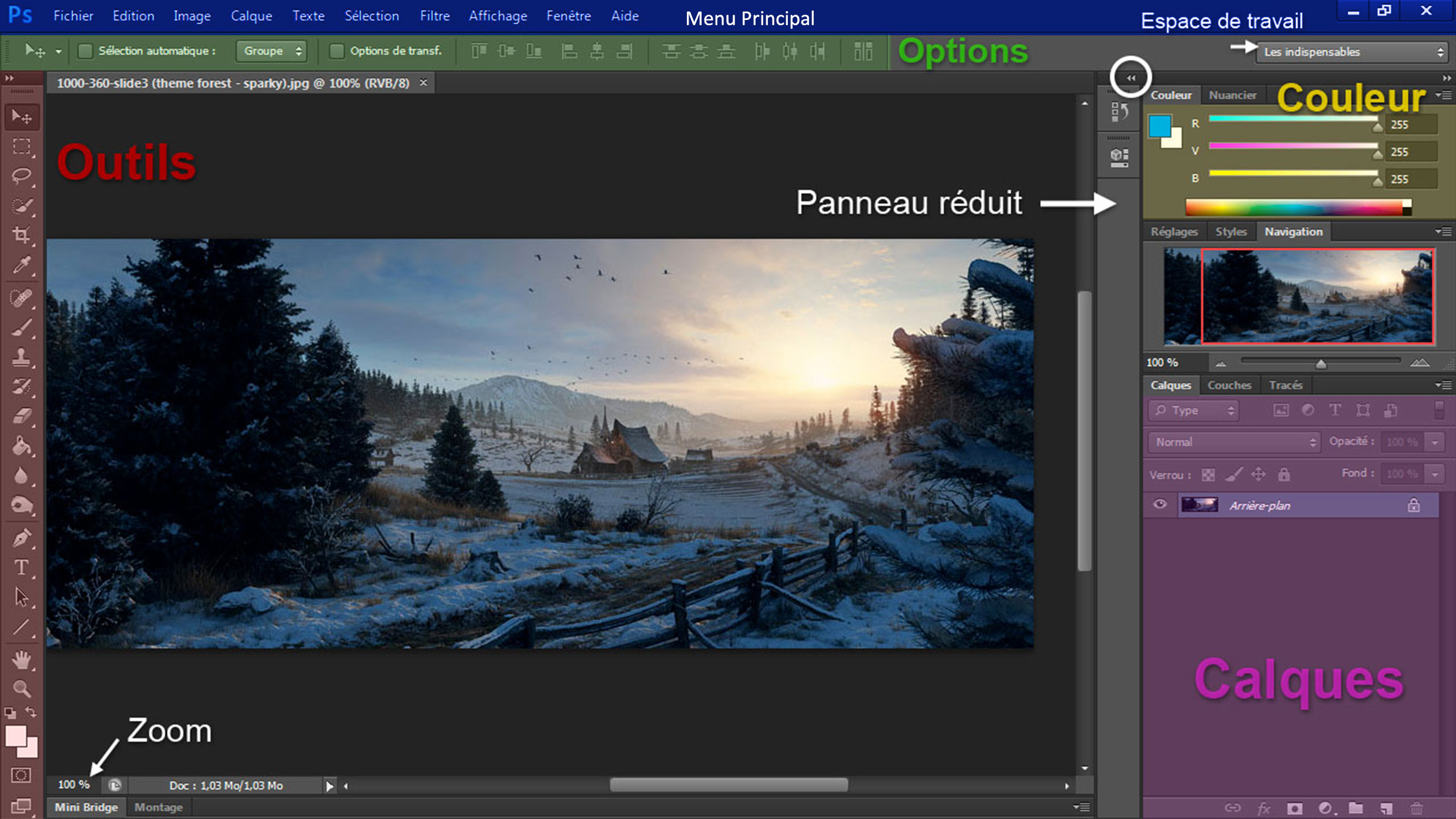 interface du logiciel Photoshop