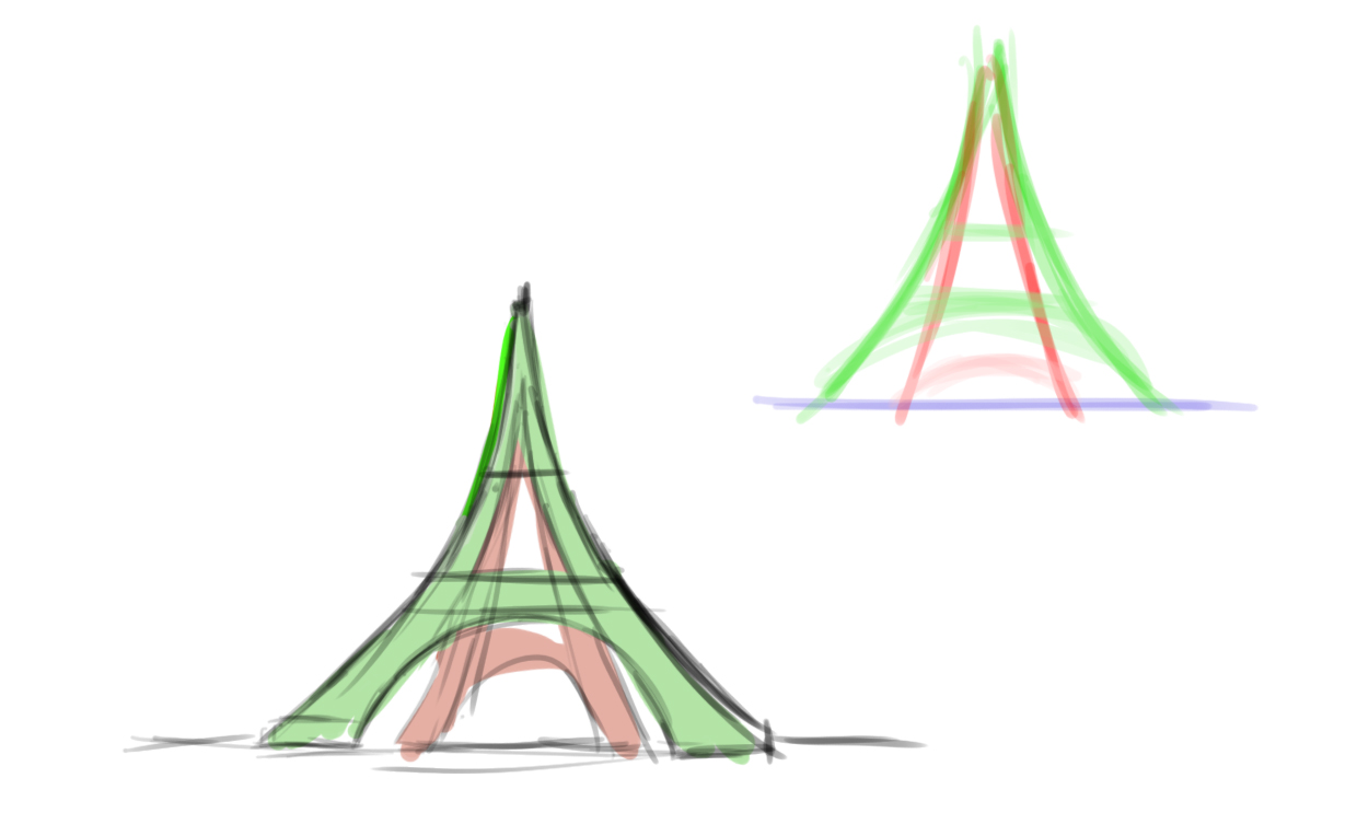croquis de la Tour Eiffel en vue contre plongée