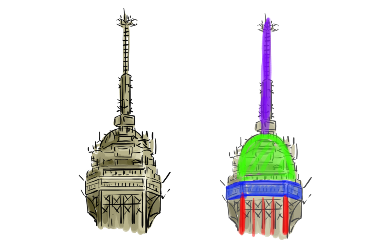 dessin du sommet de la Tour Eiffel