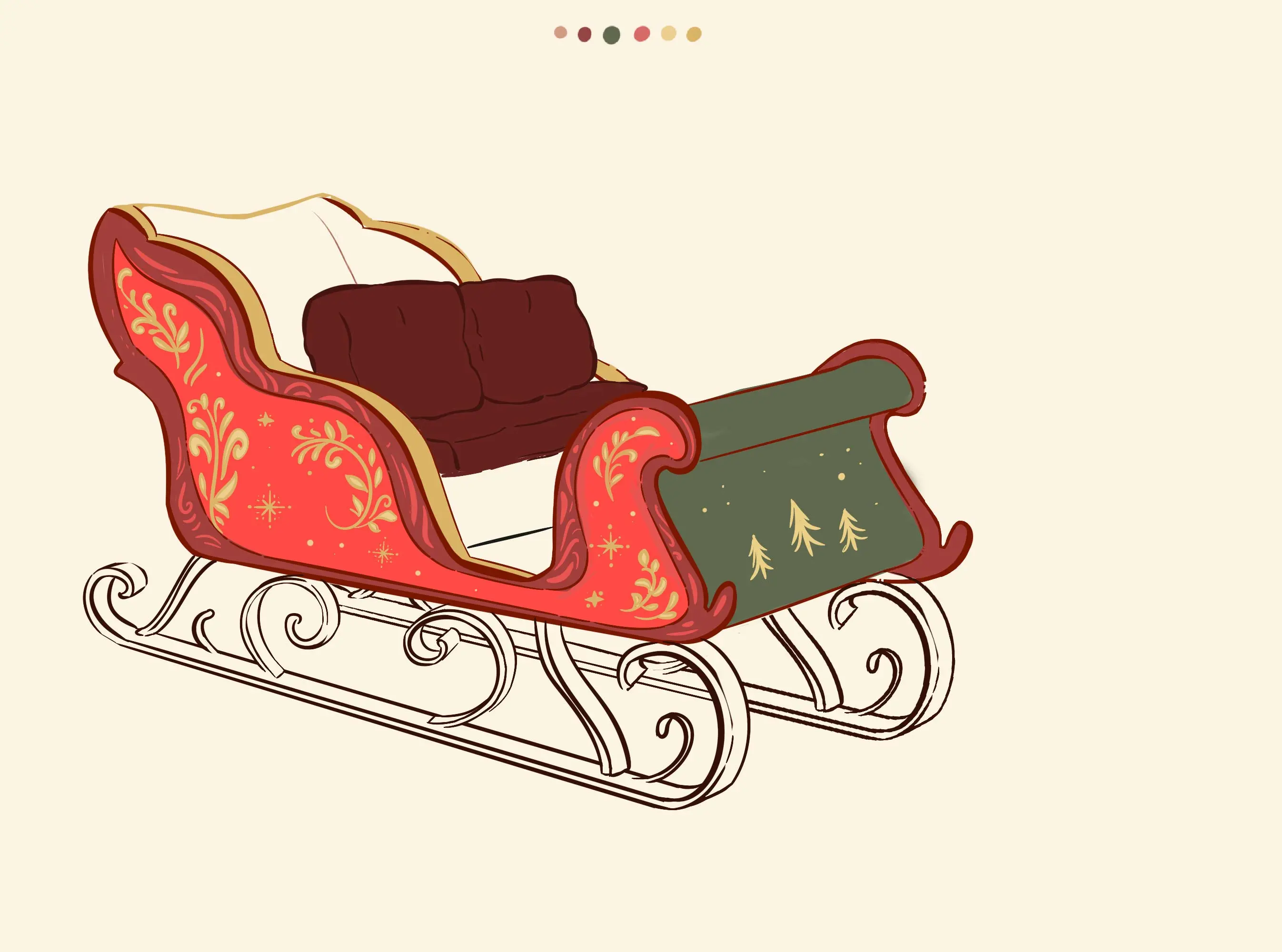 dessin de la banquette du traîneau de noël