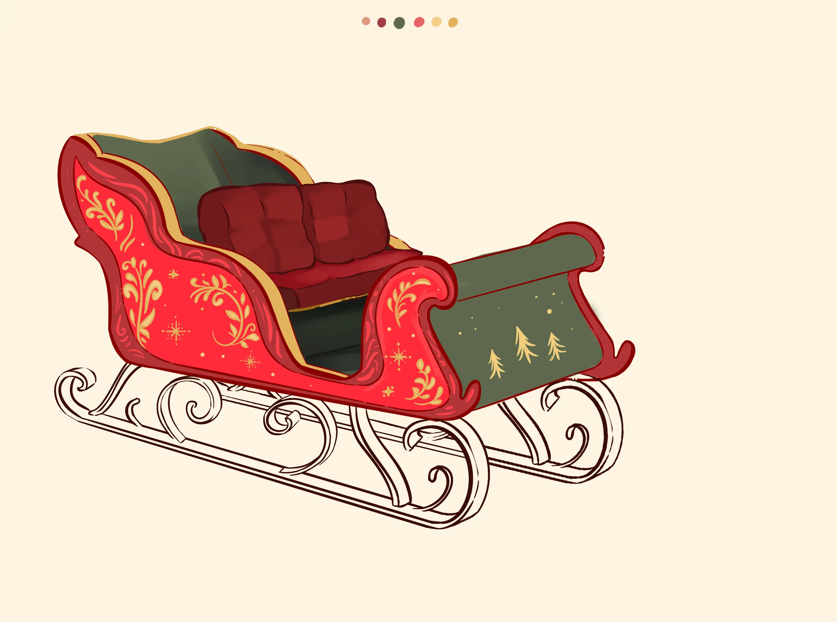 dessin des ombres du traîneau de noël