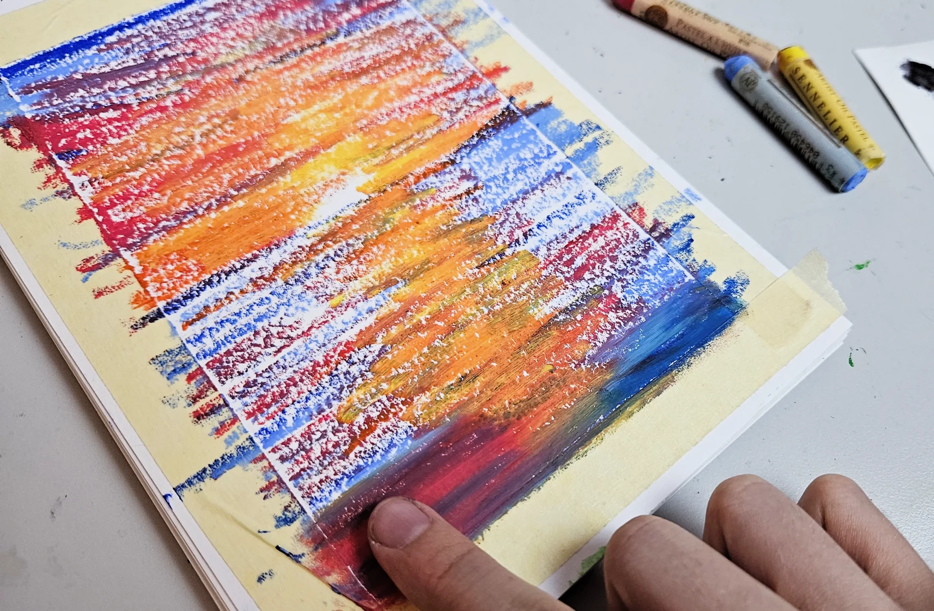 estomper son dessin de coucher de soleil aux pastels à l’huile