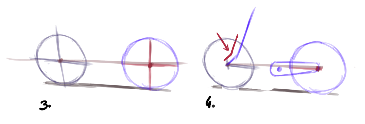 croquis des roues, du cache, et de la chaîne