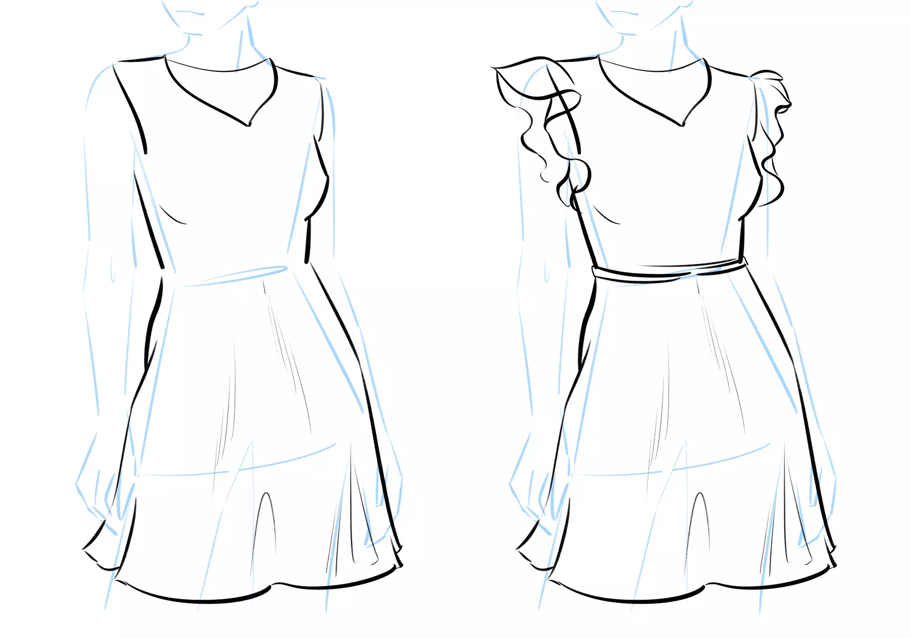 dessin de la poitrine d’une robe