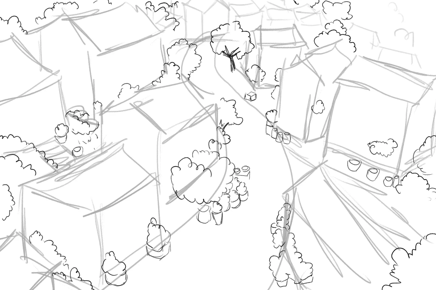 dibujar los detalles de un pueblo