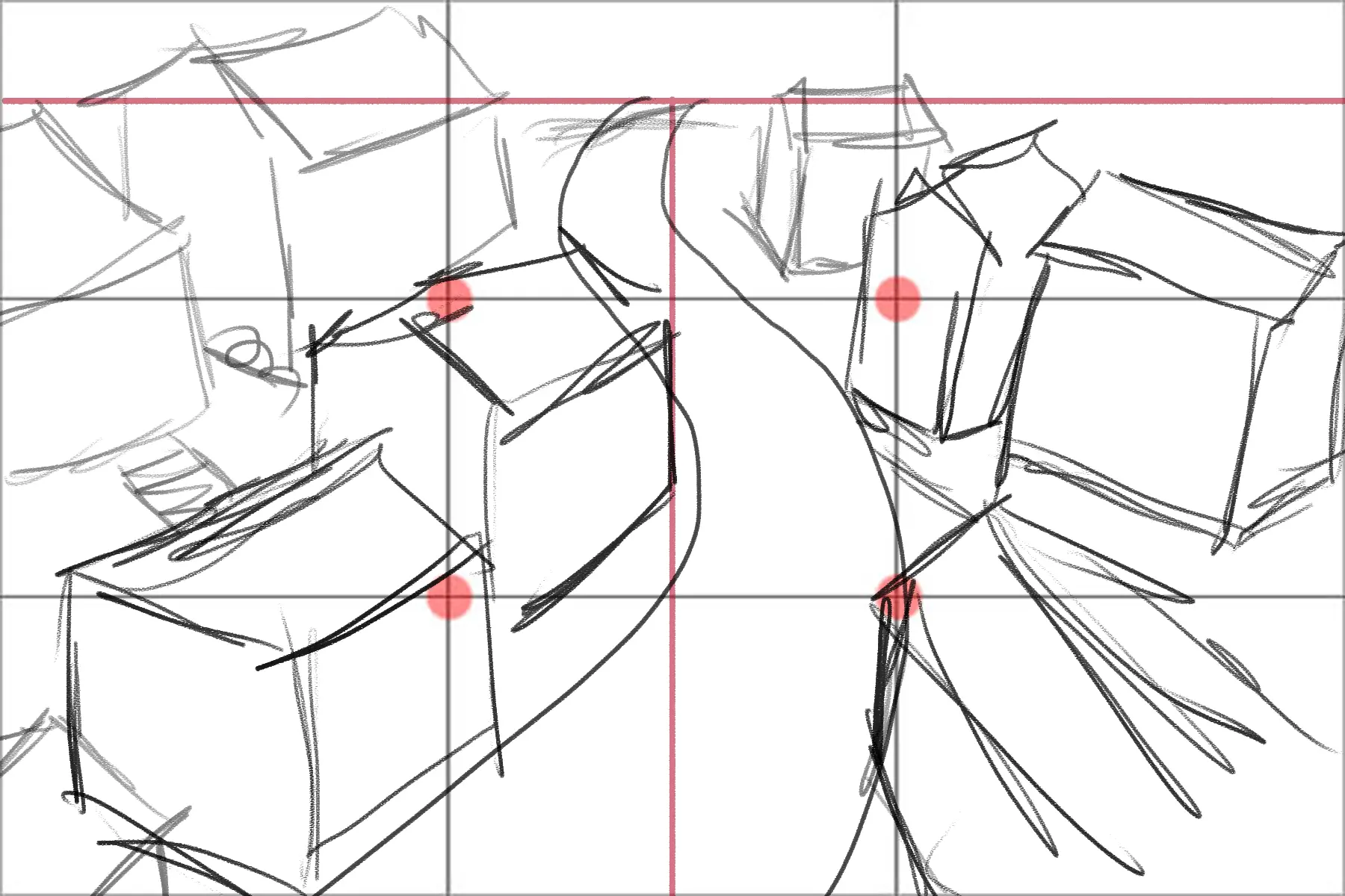 dibujar las casas de un pueblo en perspectiva