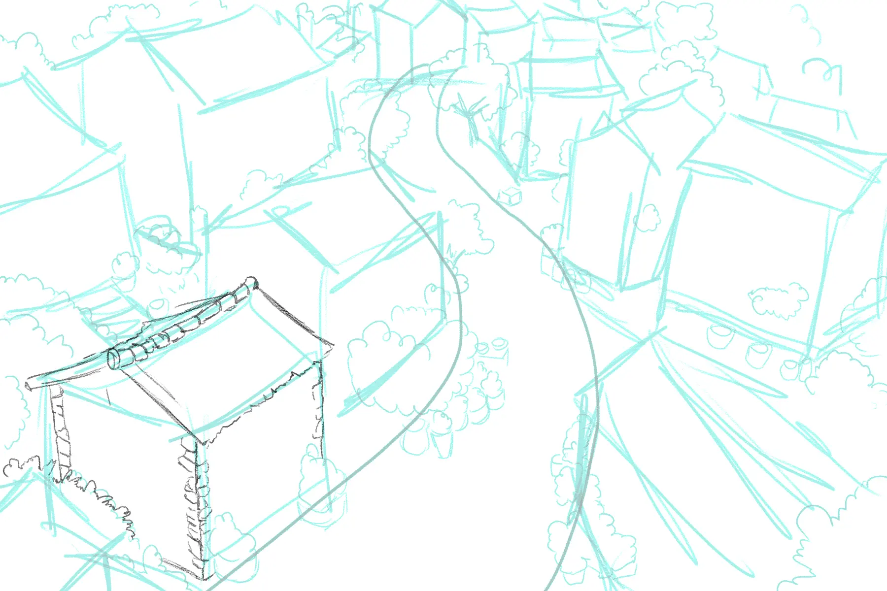 dibujar las paredes de las casas de un pueblo